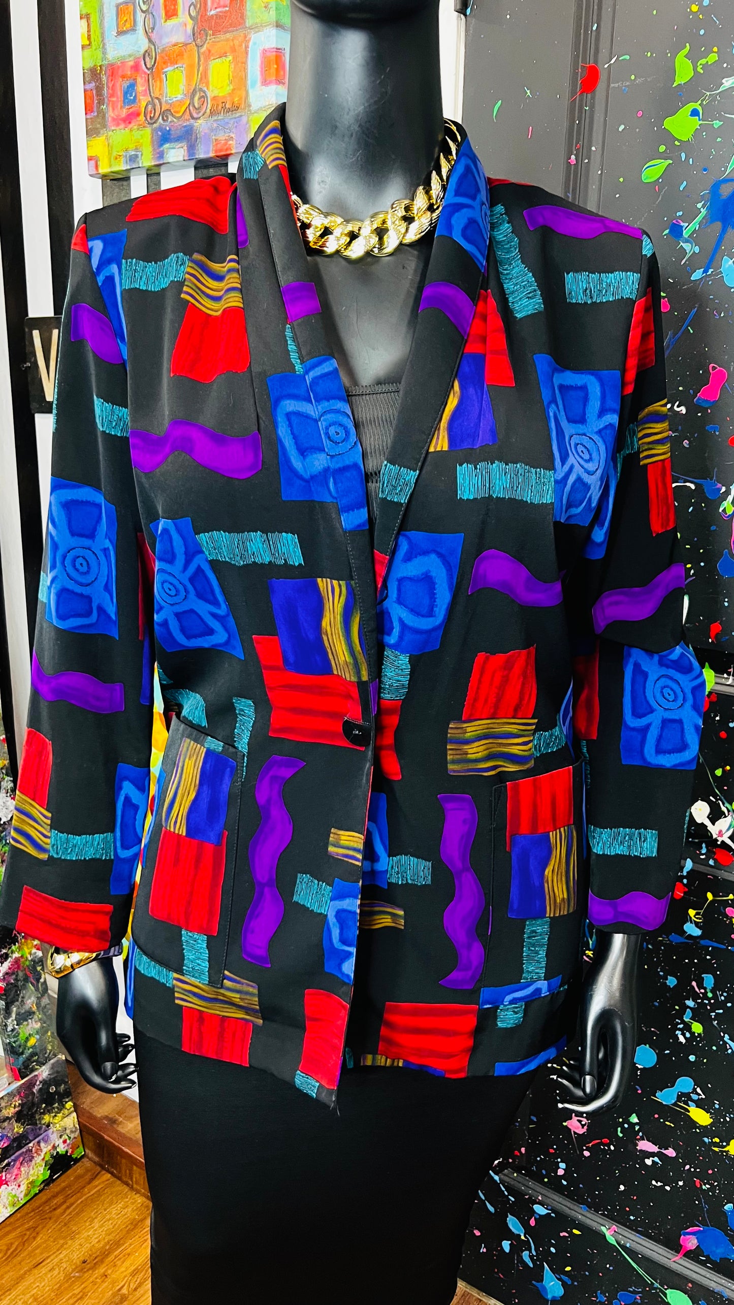 Vintge Vibrant Print Blazer (14)