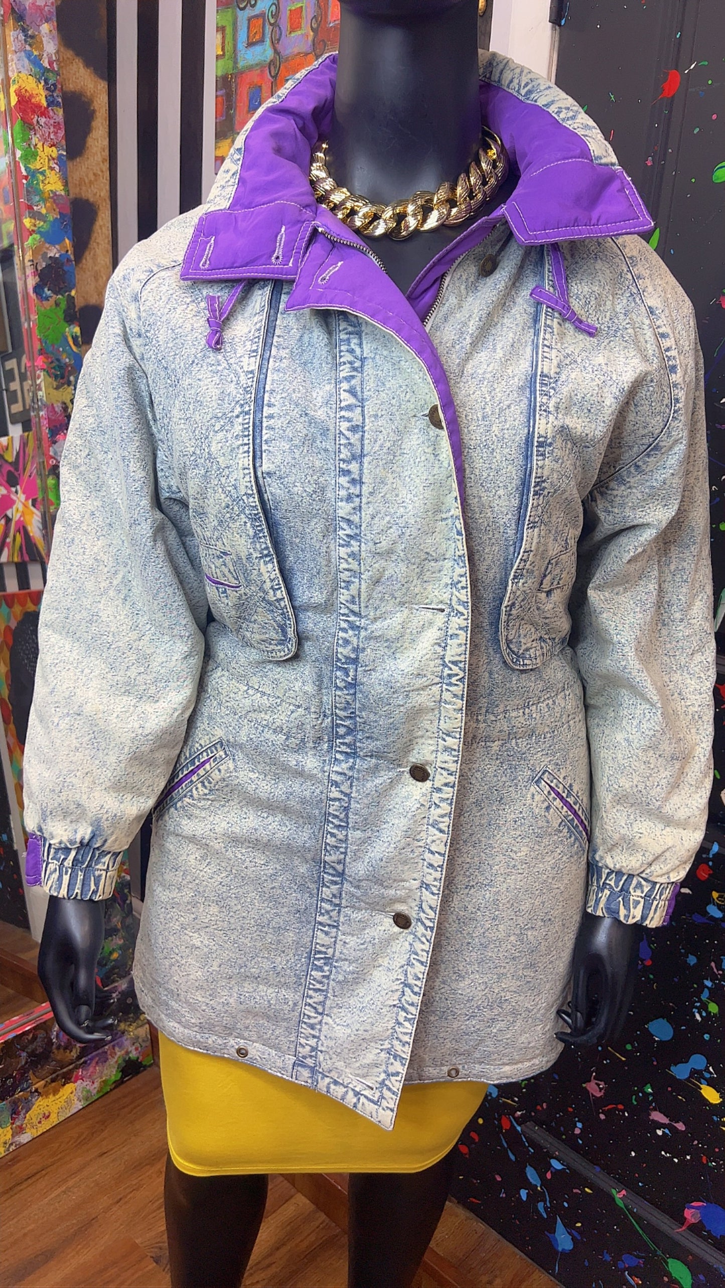 Vintage Stonewash Denim & Purple Puffer Coat (16)