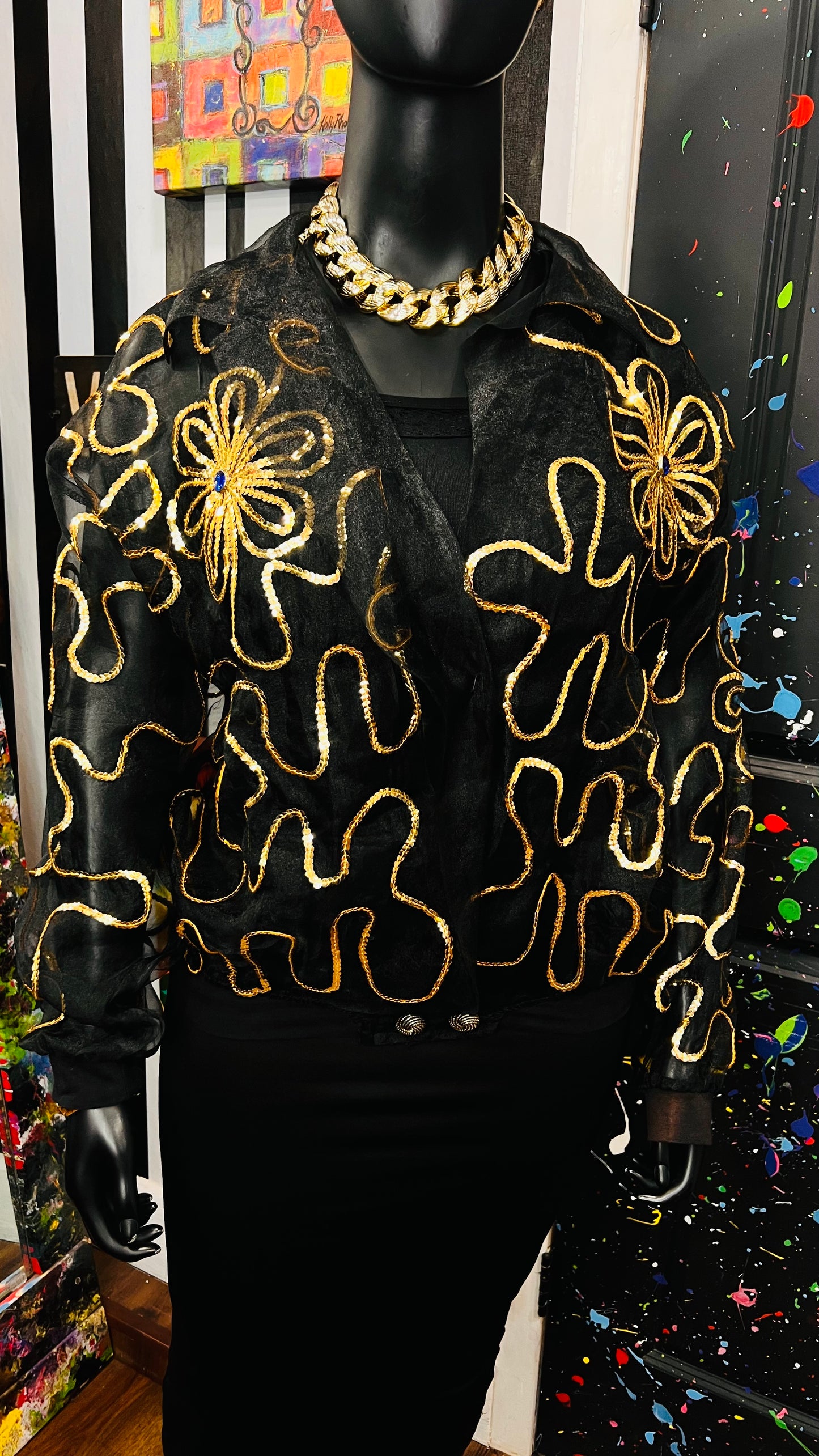 Vintage Sheer Black Jeweled Embroidered Top (22/24)
