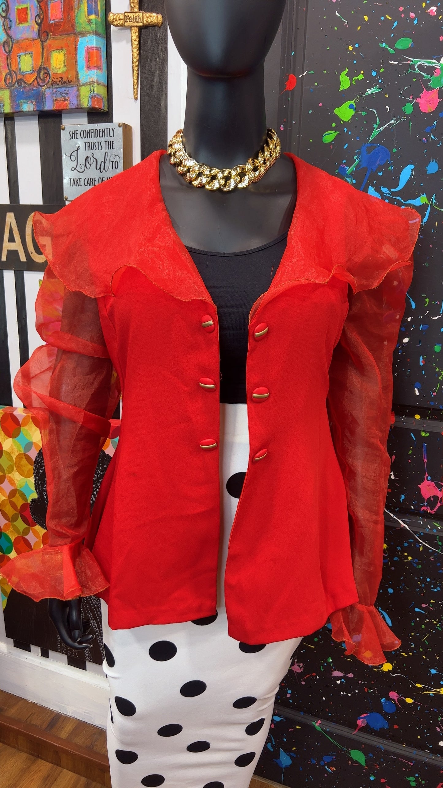 Vintage Open Sheer Sleeves Blazer (22)
