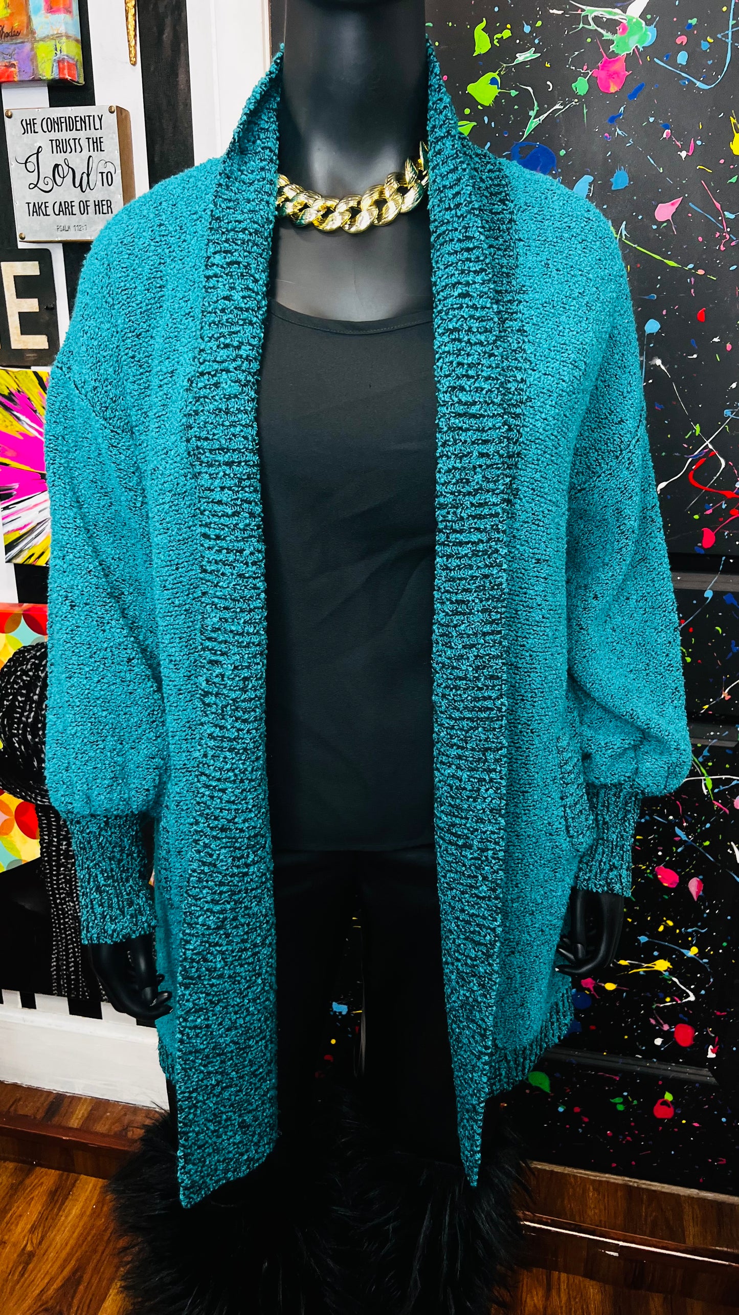 Vintage Comfy Cardigan - Teal (OS)