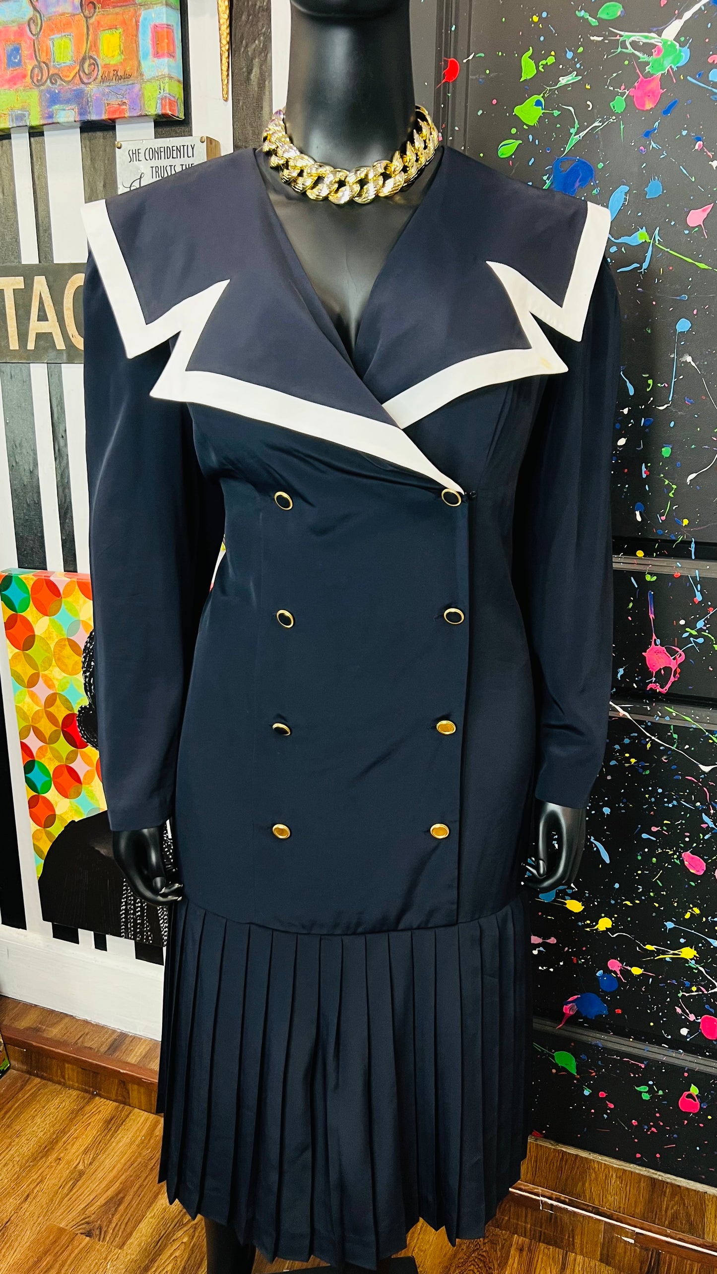Vintage Navy Blue & White Dress (22)