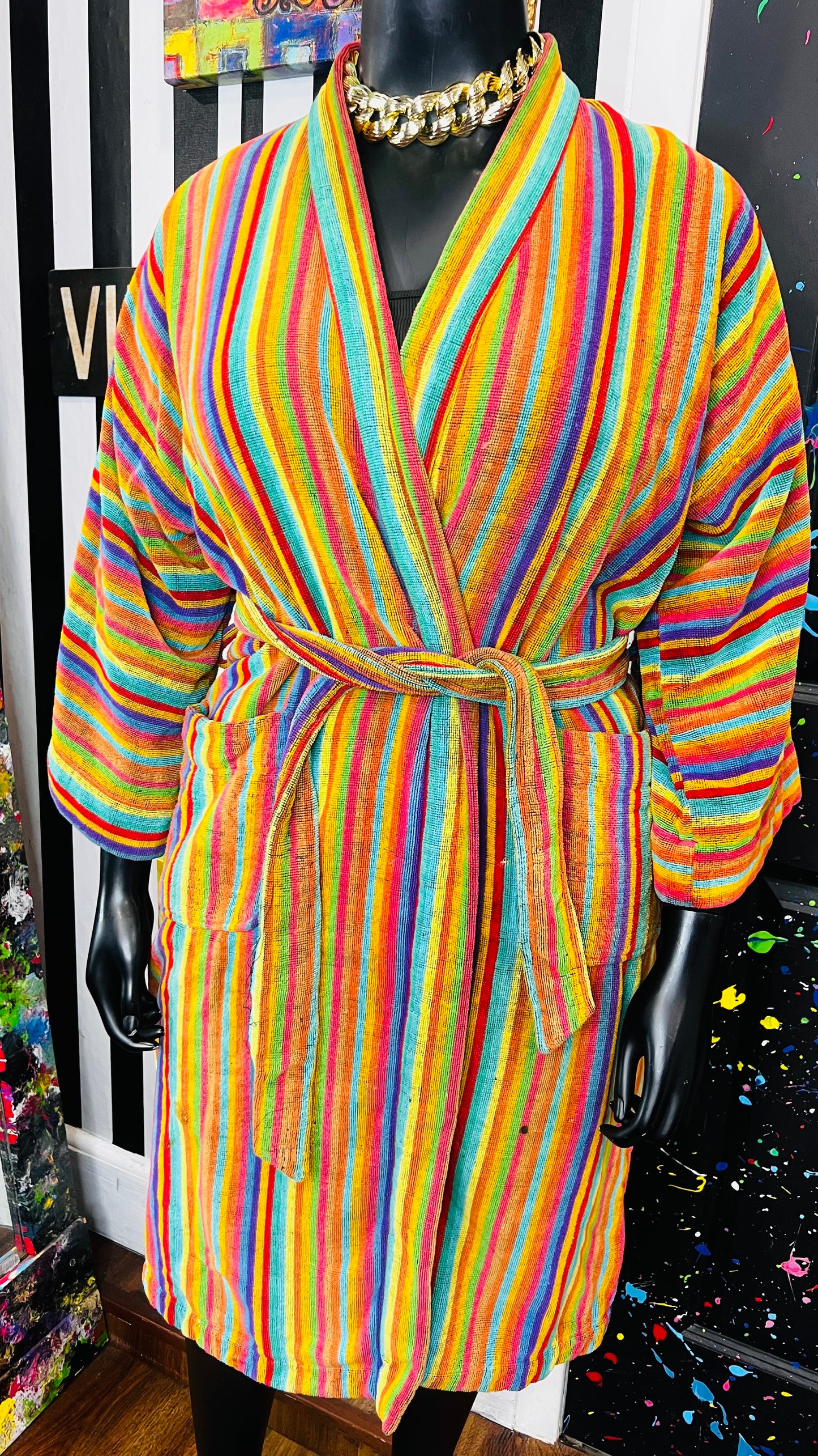 Vintage Rainbow Striped Robe (16)