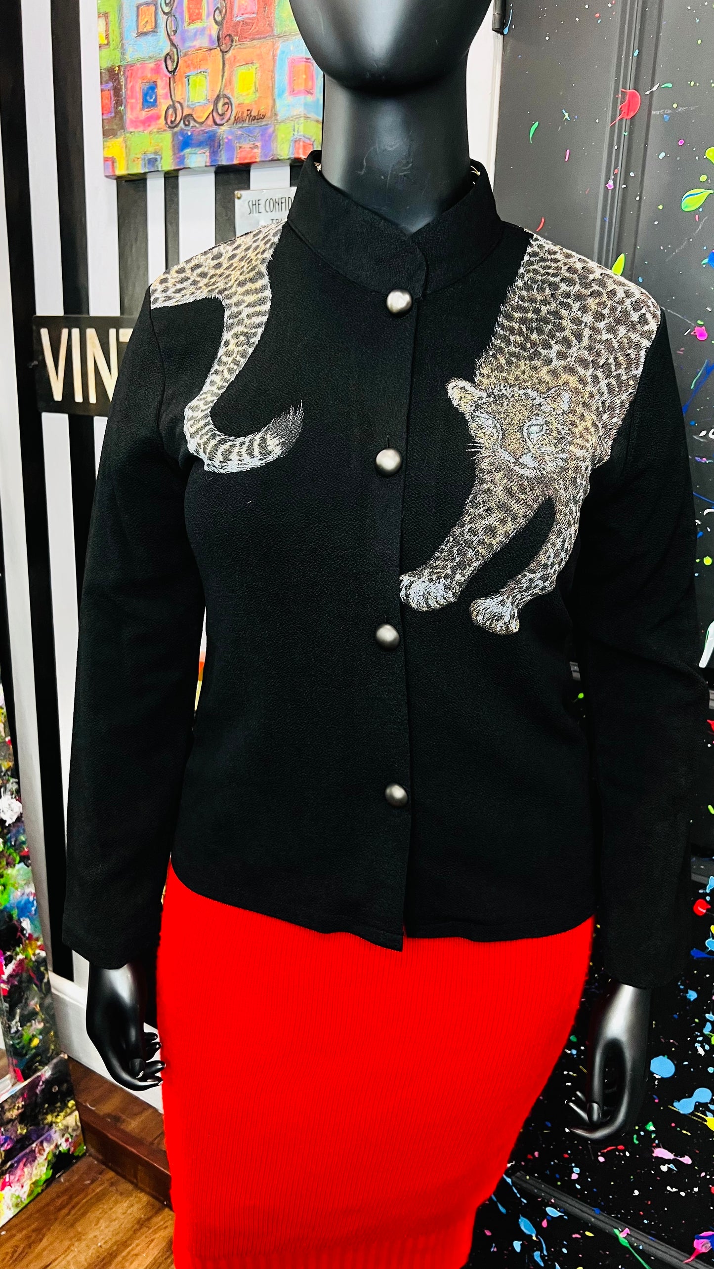 Vintage Animal Print Button Down Sweater (12/14)