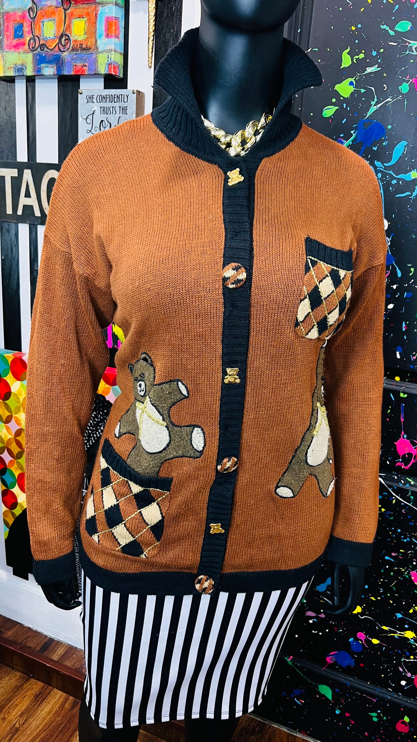 Vintage Brown Bear Cardigan (16/18)