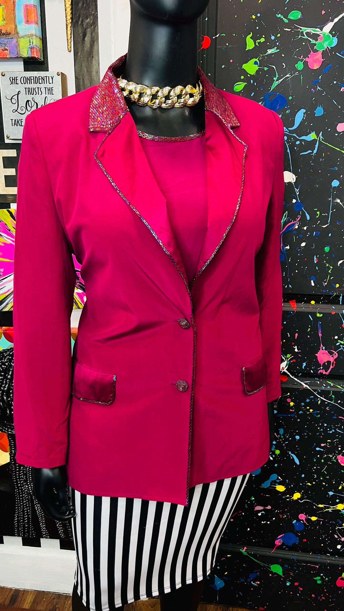Vintage 100% Silk & Sequin Diane Gilman Blazer & Blouse Set (14)