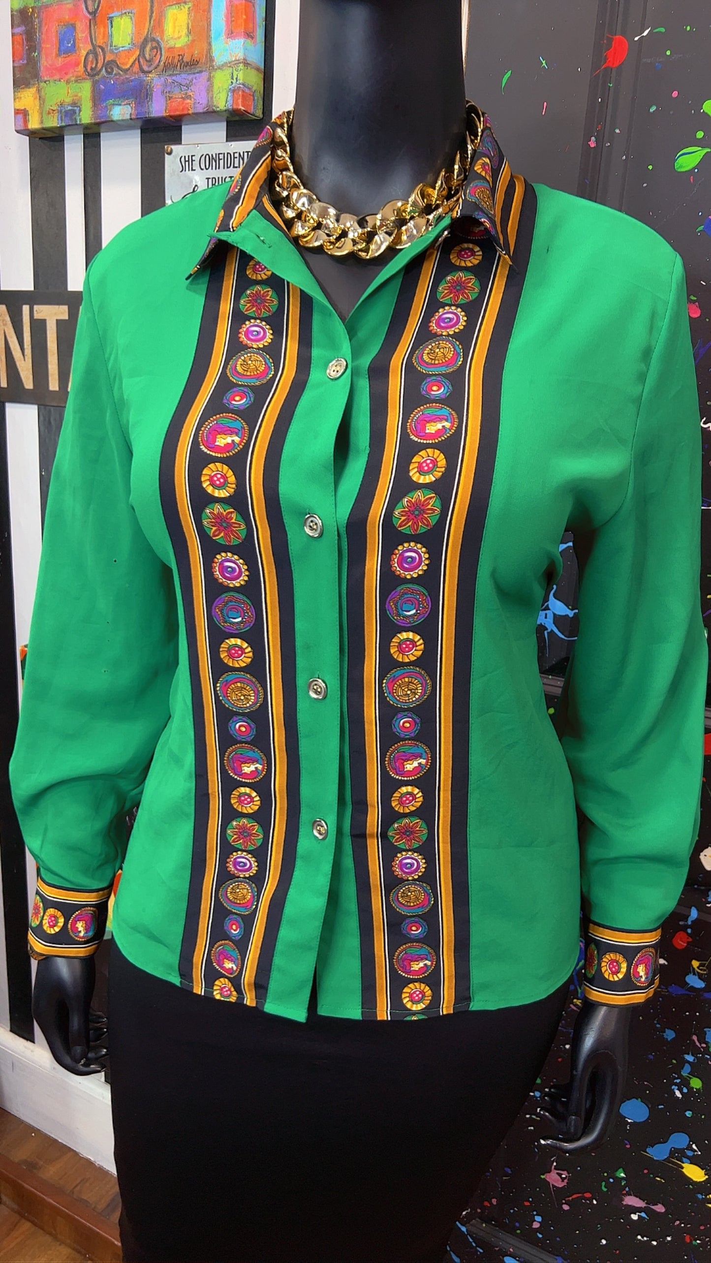 Vintage Polyester Green Blouse (16)