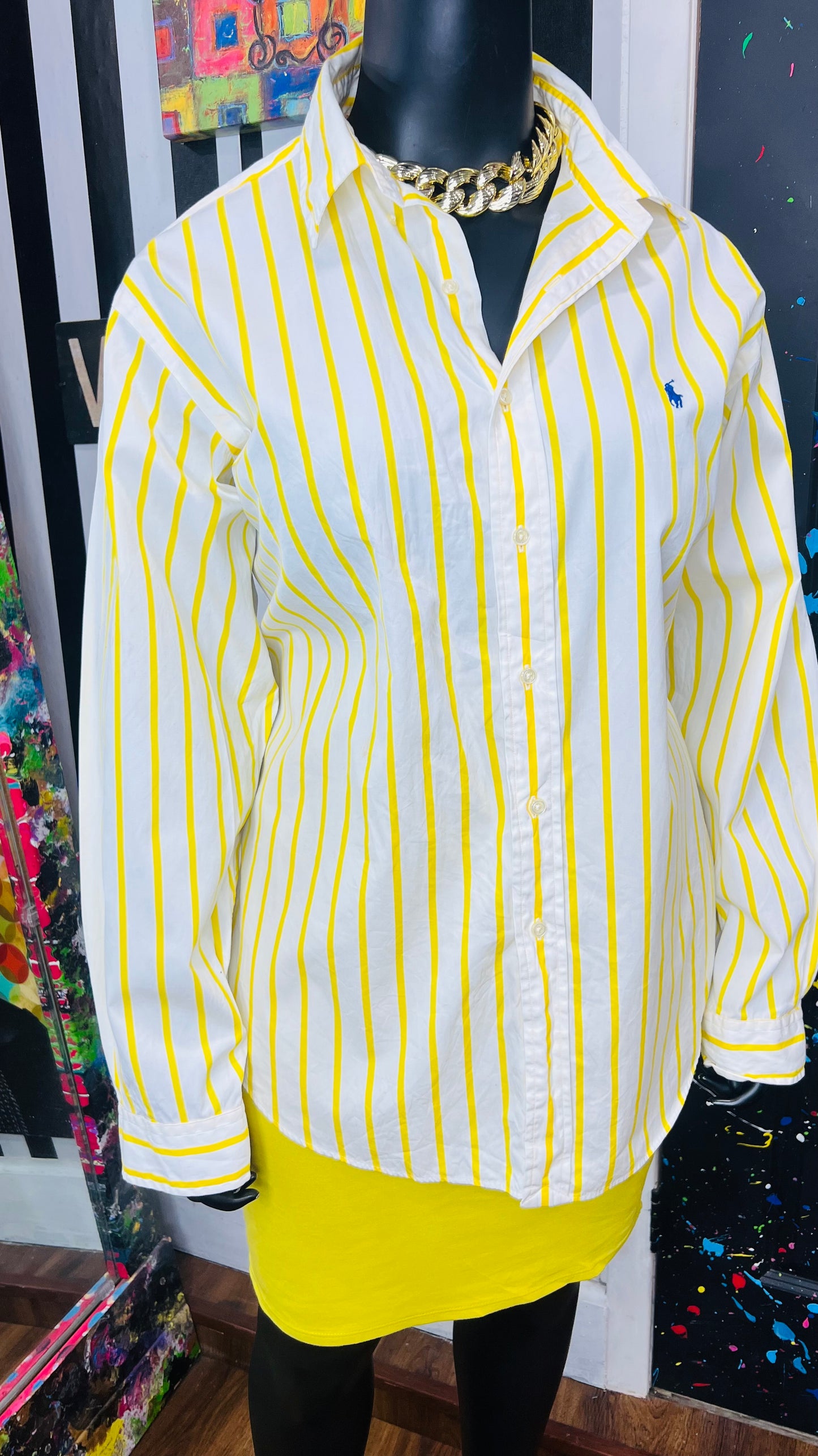 Yellow & White Ralph Lauren Polo Dress Shirt (24)