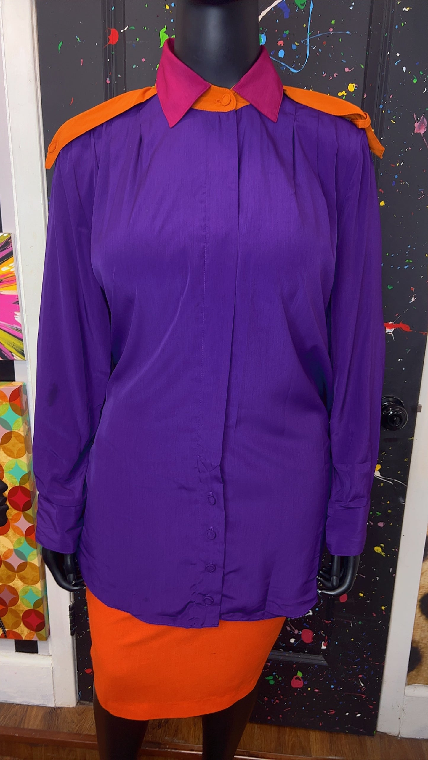 Vintage Purple Orange & Pink Pleated Blouse (22)