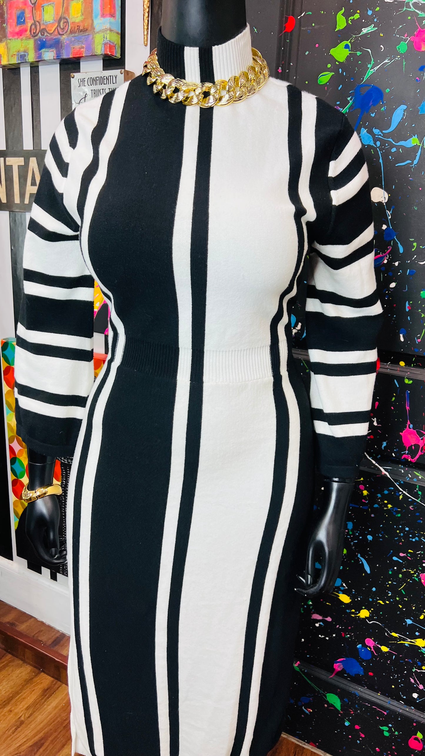 Black & White Striped Knit Dress (16/18)