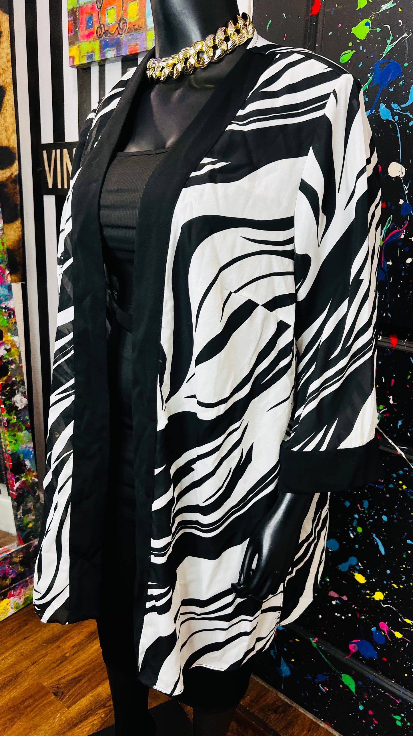 Vintage Open Black & White Sheer Duster (OS) up to 22