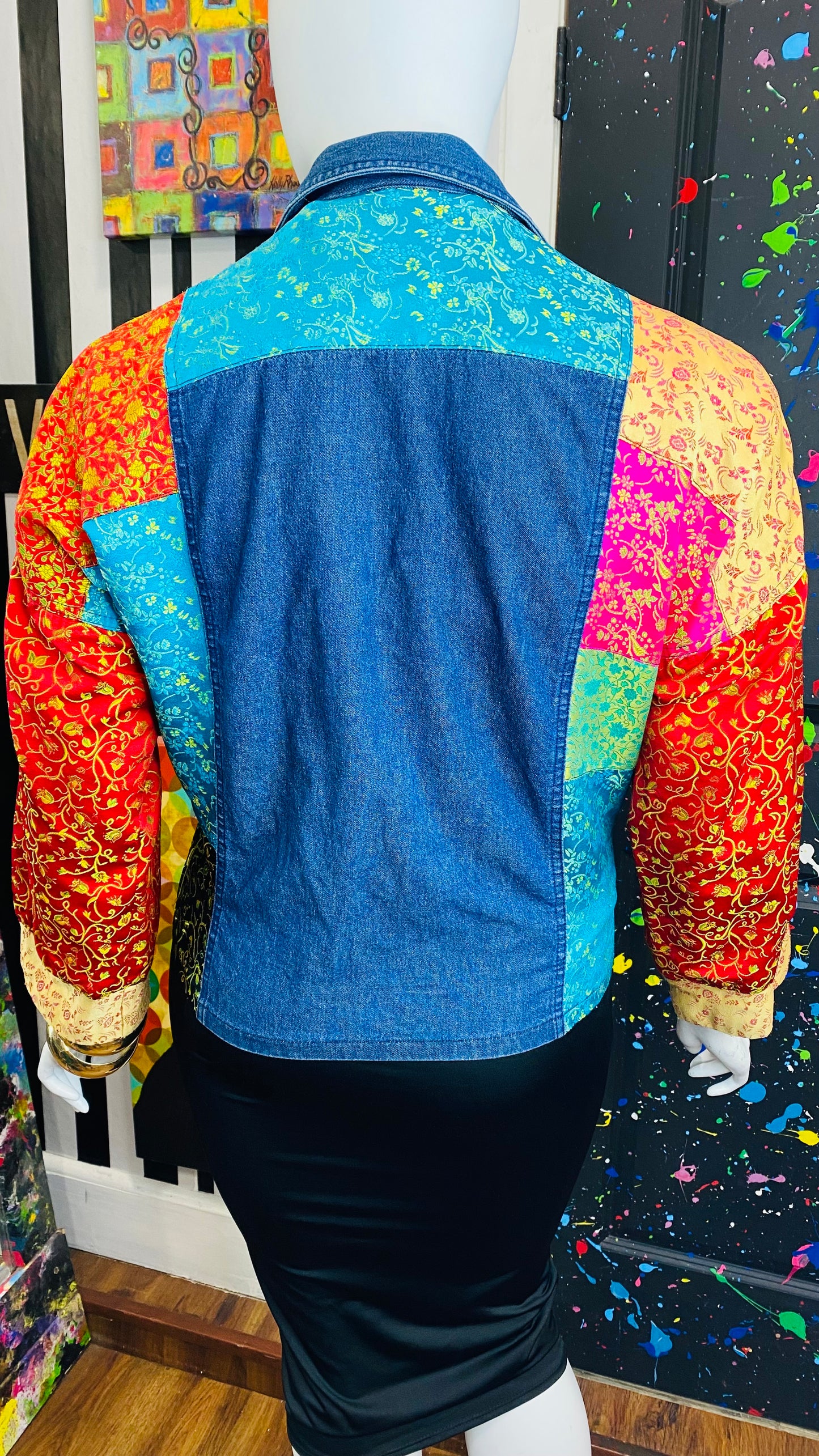 Vintage Denim & Satin Patchwork Blouse (24)