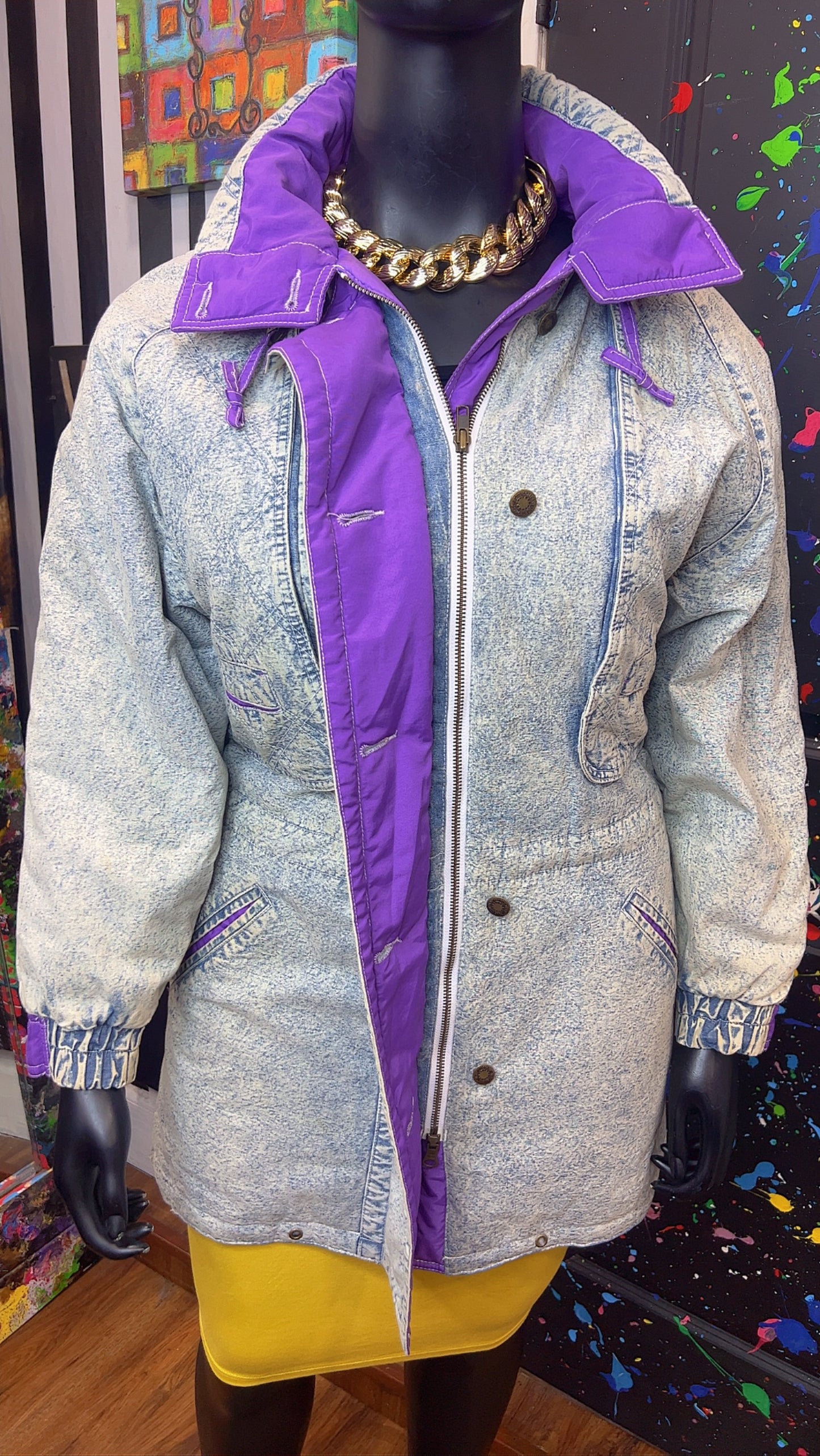 Vintage Stonewash Denim & Purple Puffer Coat (16)