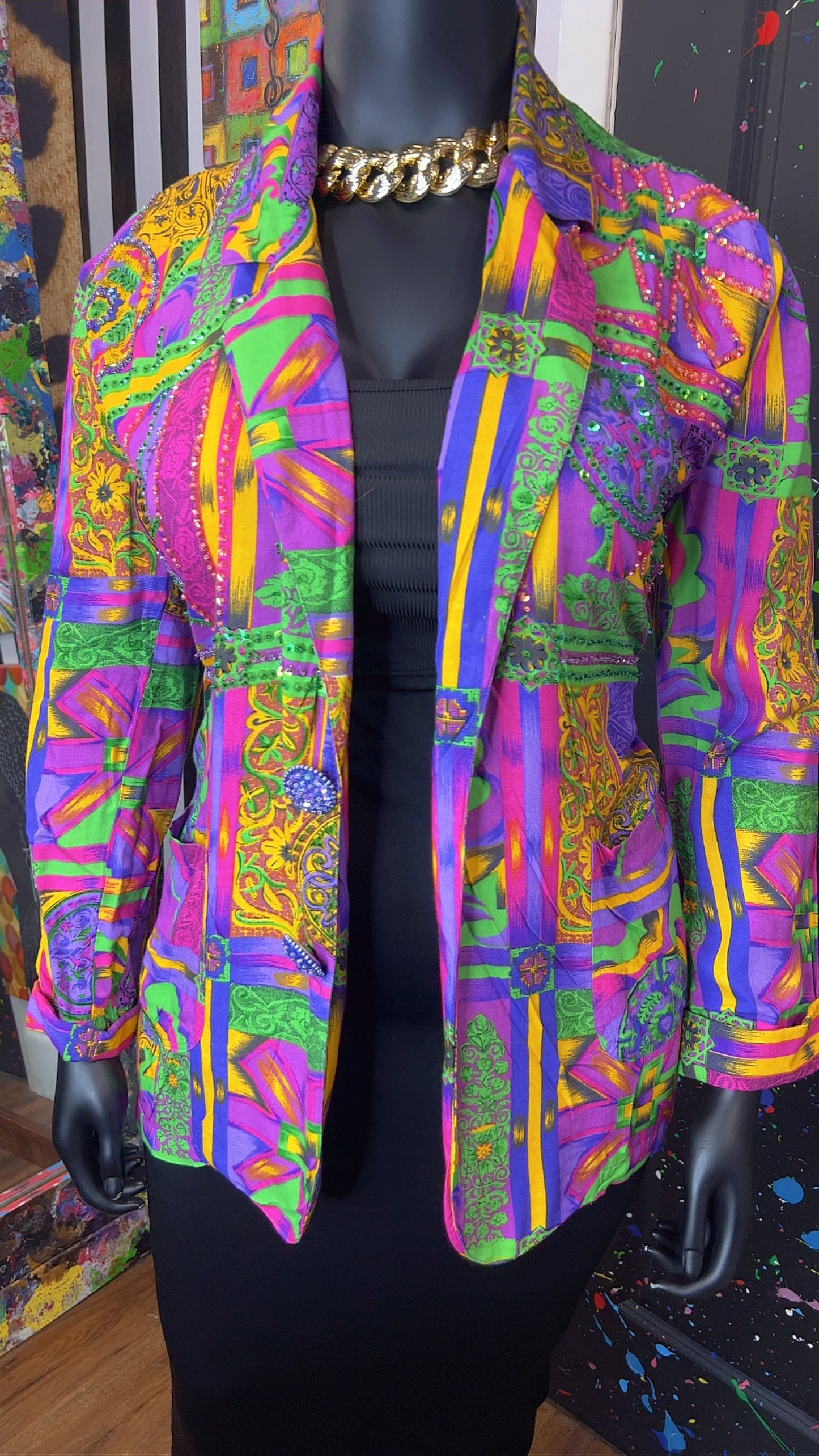 Vintage Abstract & Sequin Rayon Blazer (18)