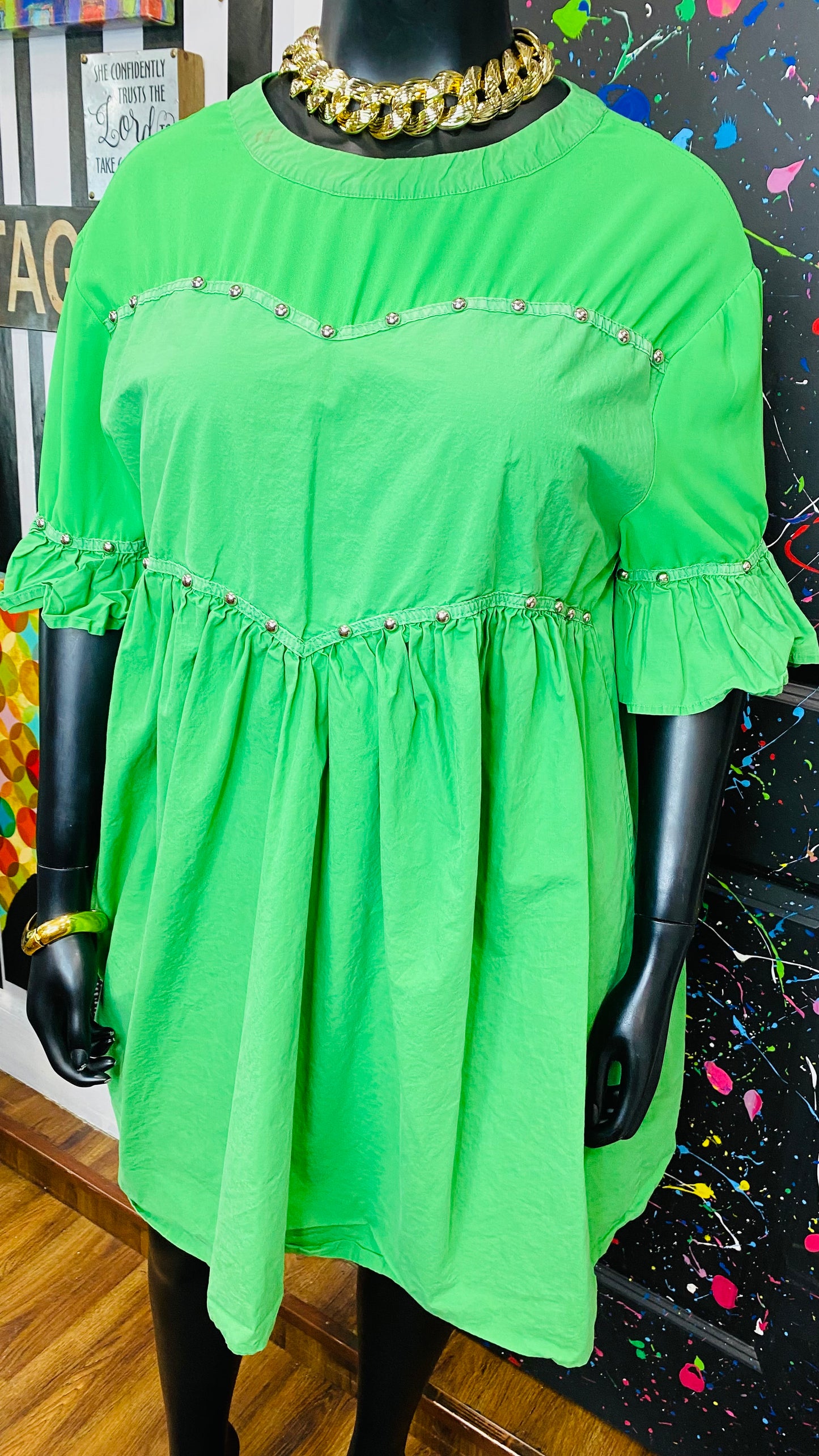 Slightly Distressed Green Studded Tunic (18)