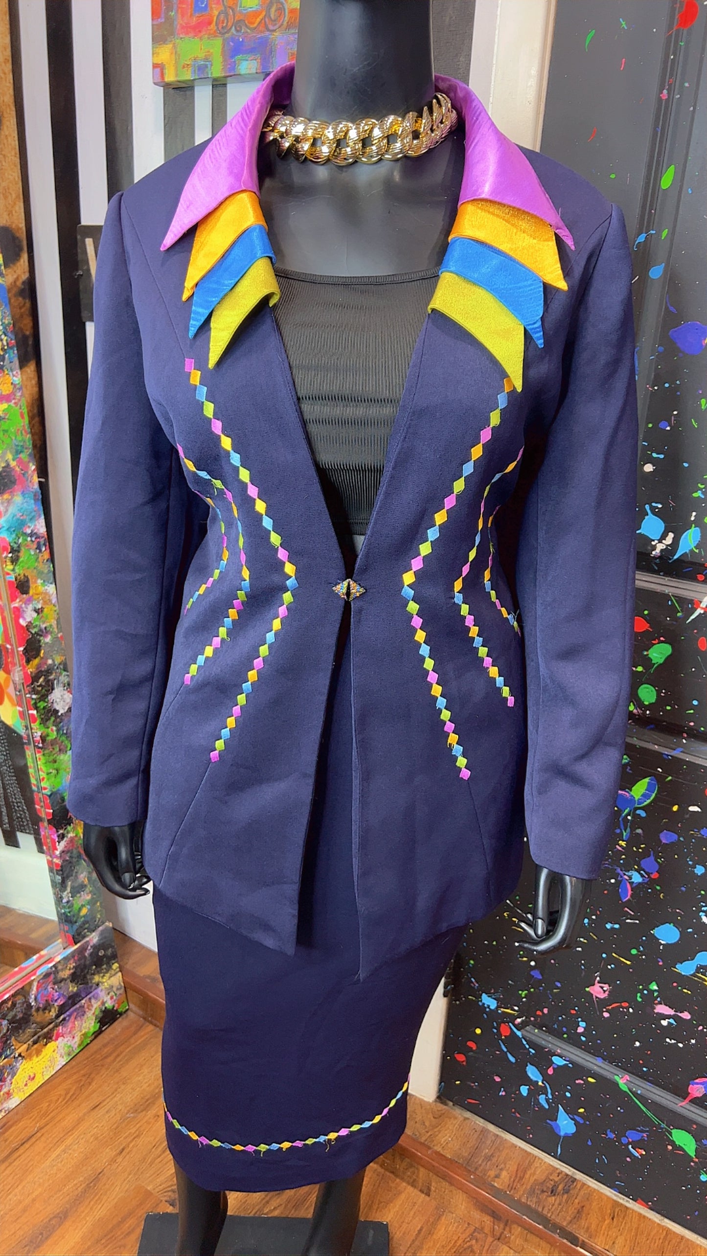 Vintage Rainbow Collar Skirt Suit (20W)