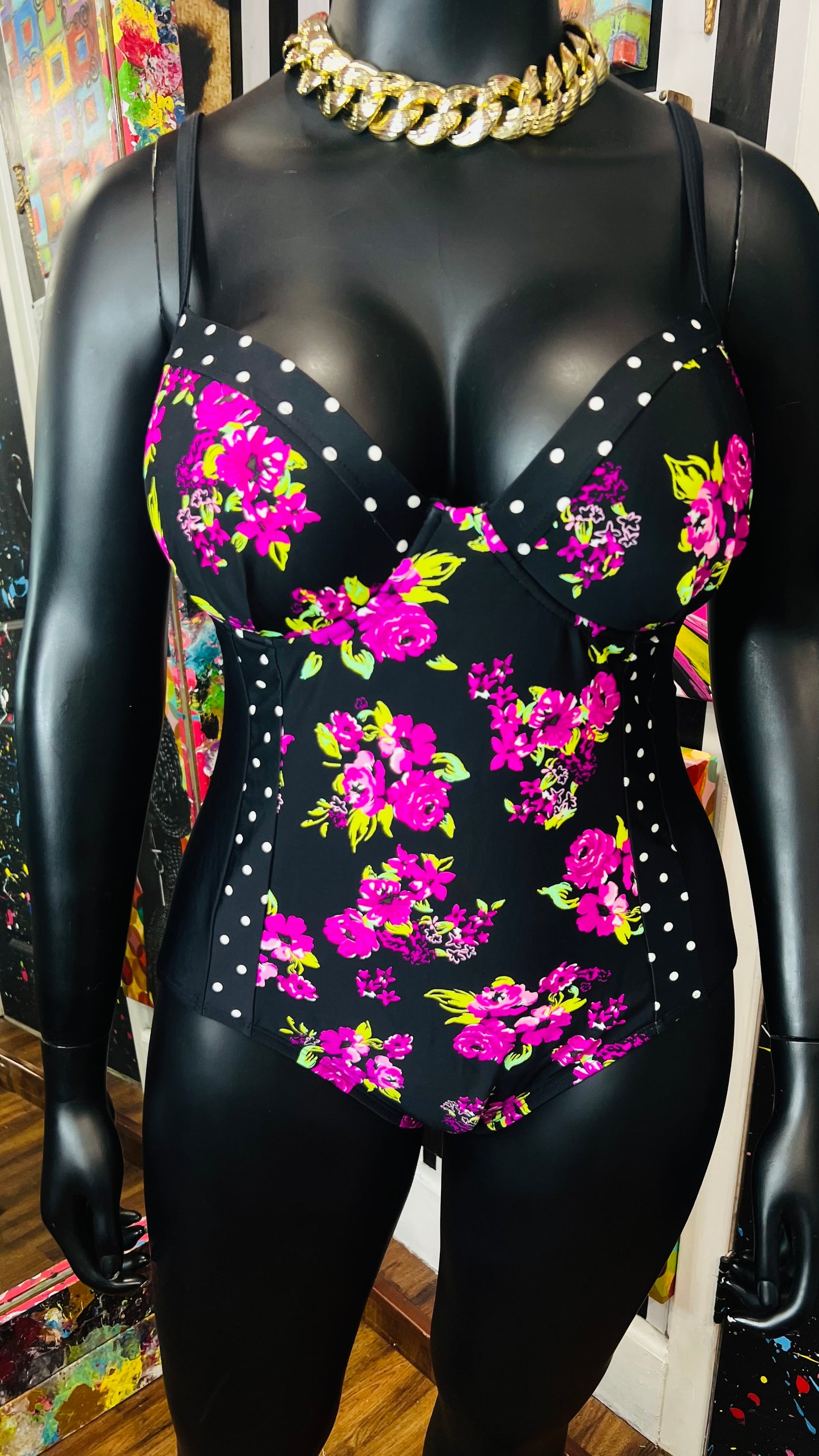 Vintage Polka Dot & Floral Swimsuit (18W/20W)
