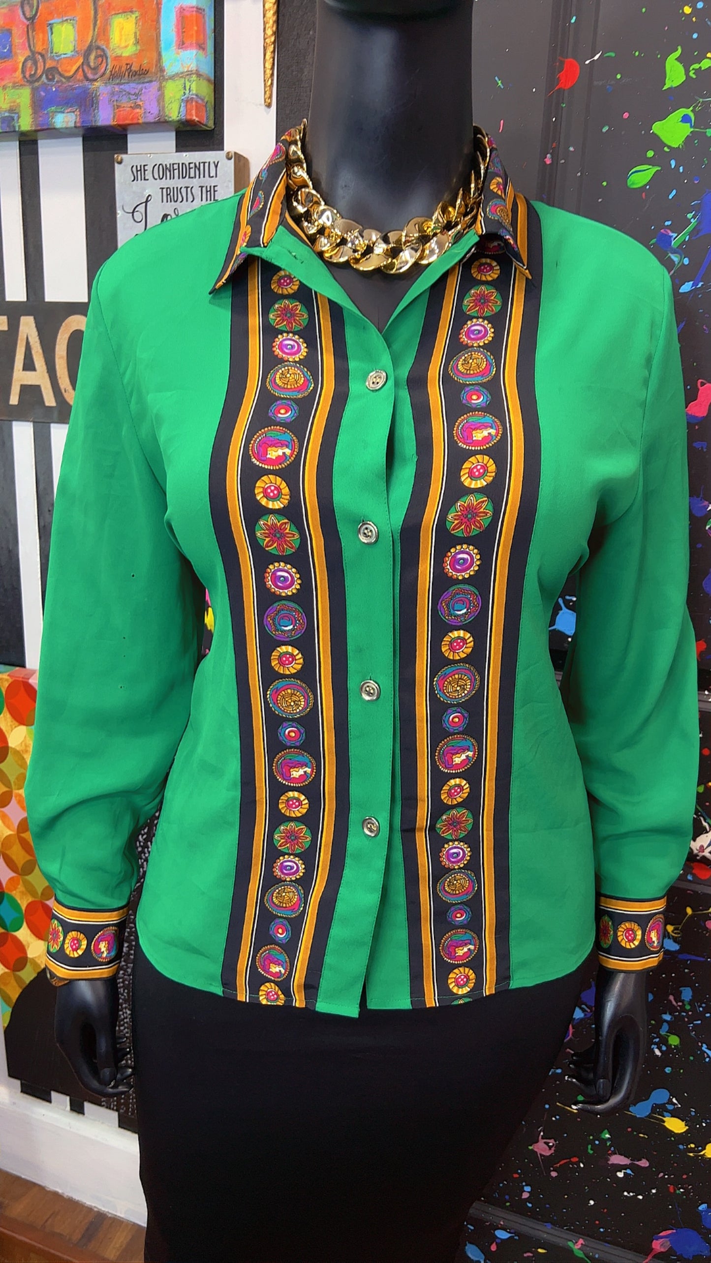 Vintage Polyester Green Blouse (16)