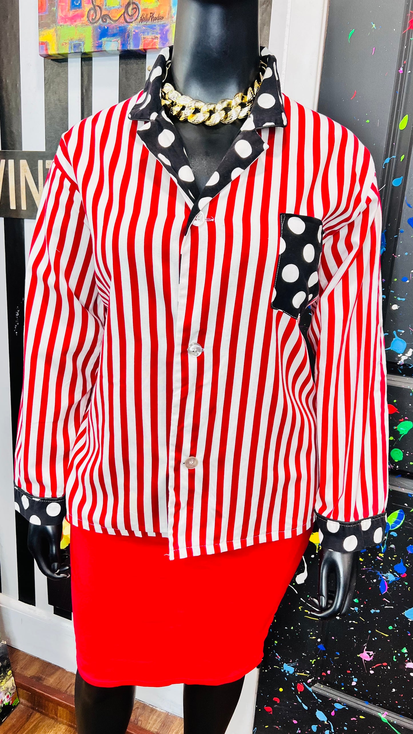 Vintage Cotton Polka Dot & Stripes Blouse (22)