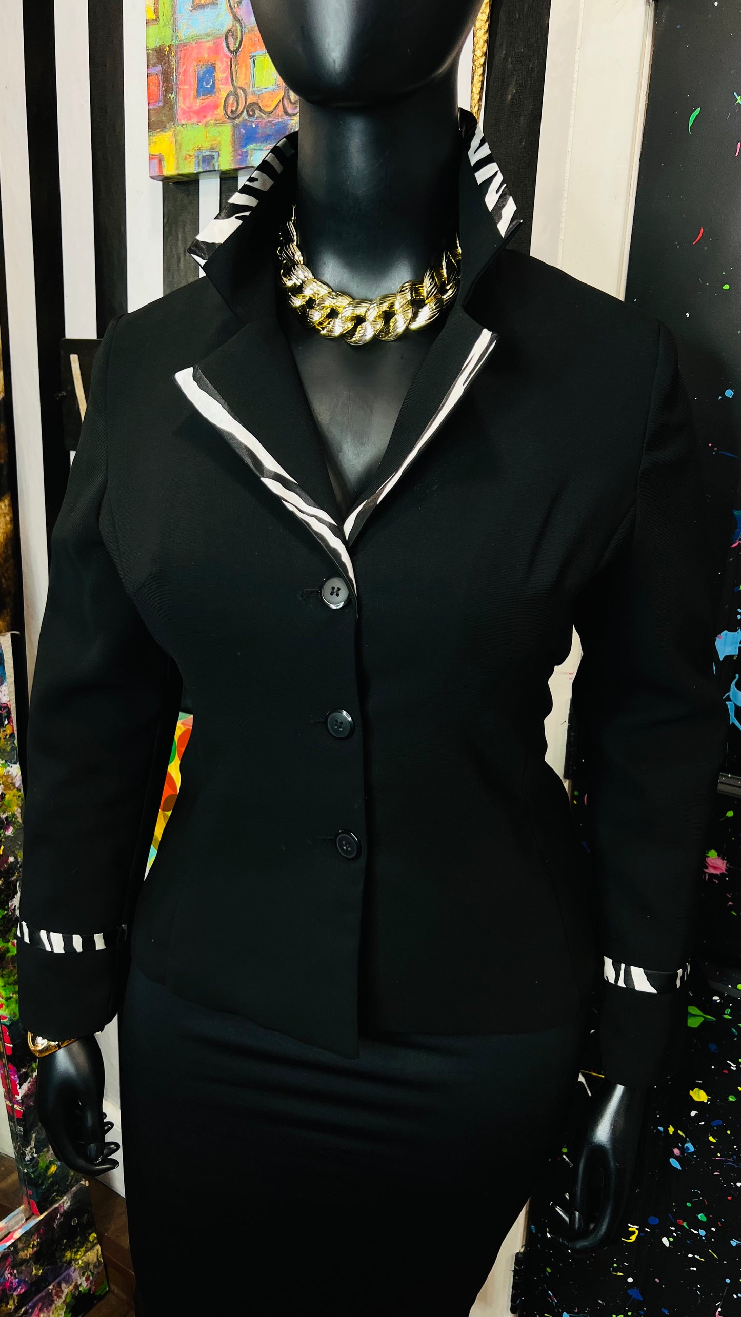 Vintage Black & Zebra Print Blazer (14)