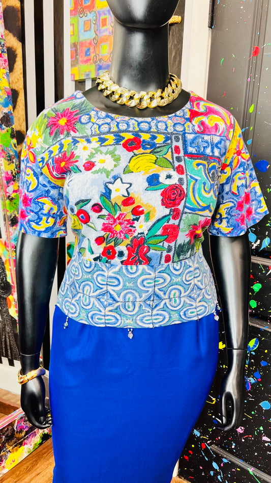 Vintage Carole Little Abstract Cotton Cropped Blouse (16/18)