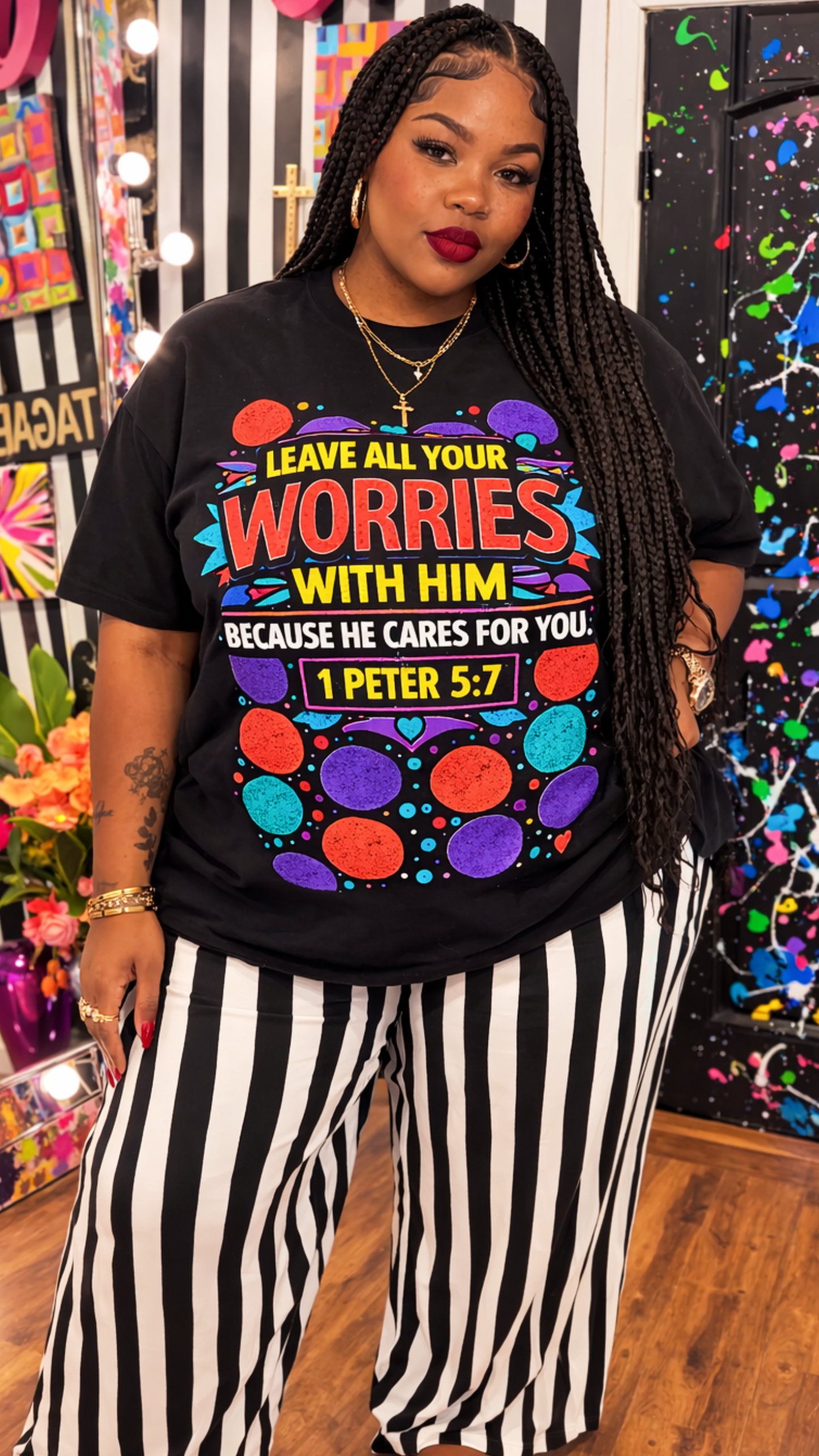 Leave Your Worries With Him Tee – 1 Peter 5:7 (L-3X)