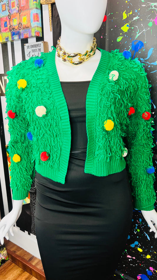 Vintage Green & Colorblock Dots Cropped Sweater (14)