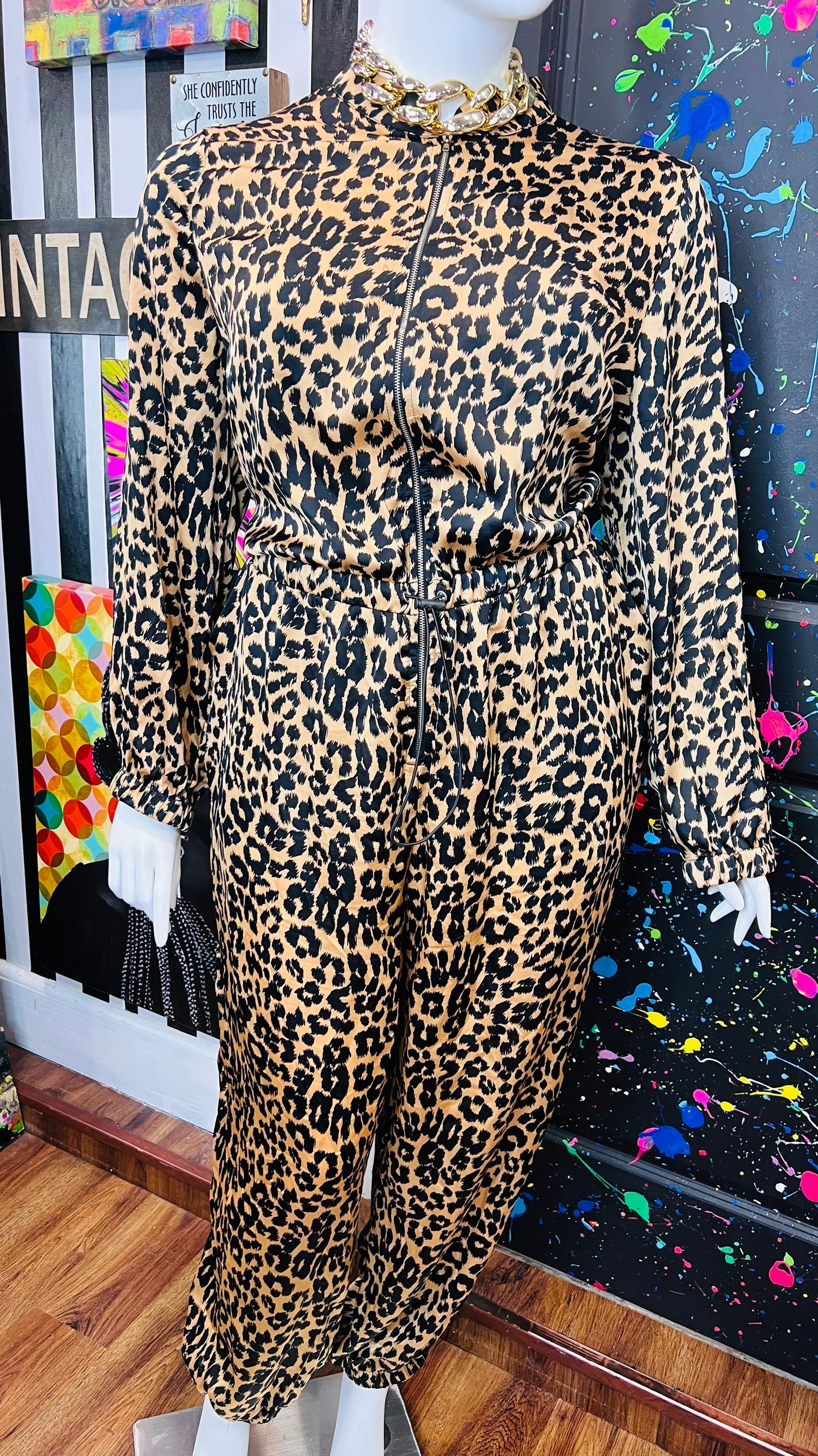 Leopard Print Satin Jumpsuit (20/22)