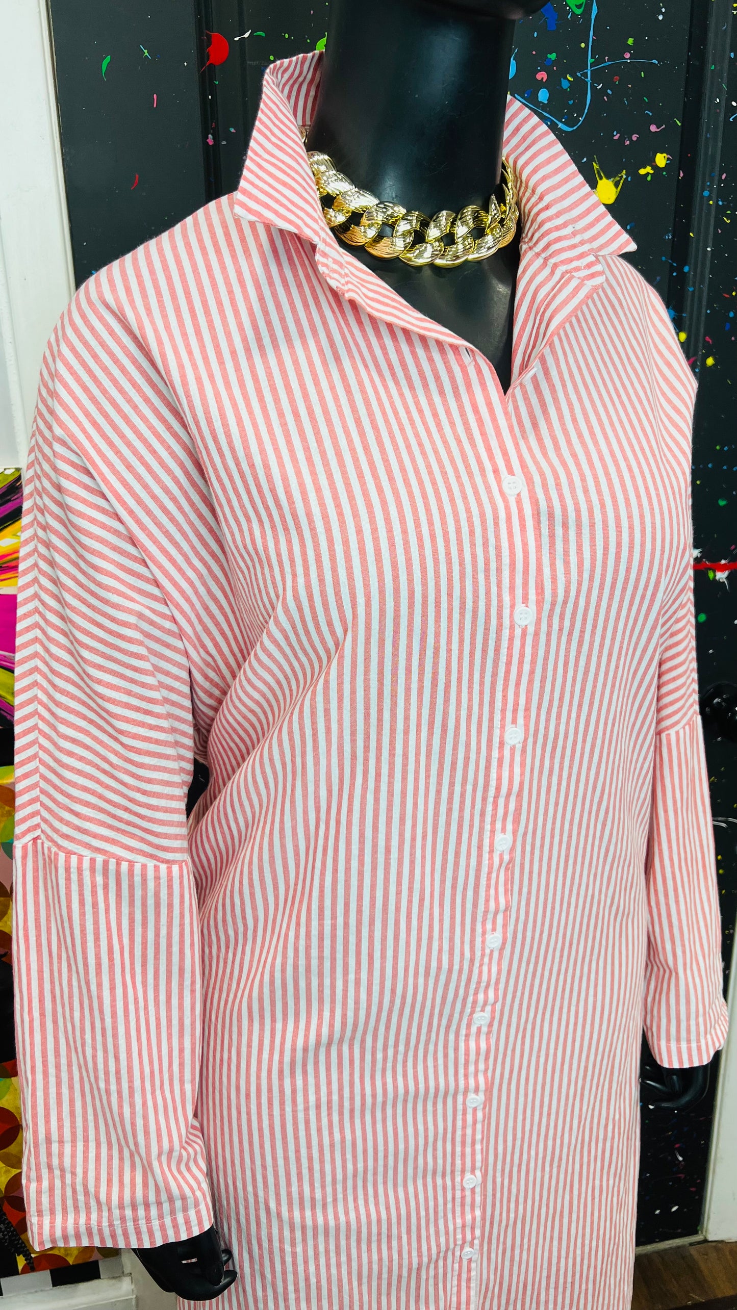 Redish Pink & White Striped Dress/Duster (24)
