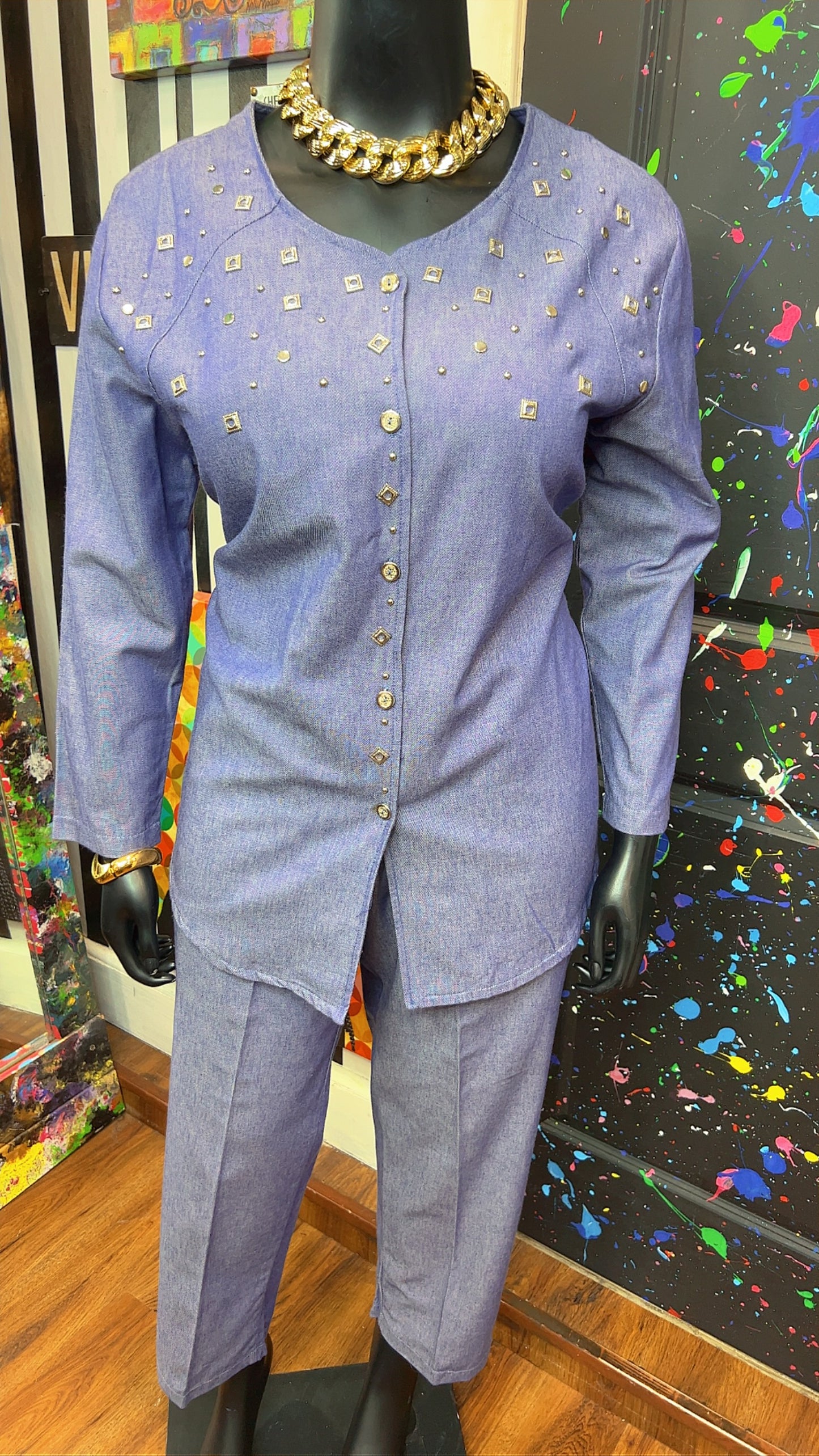 Vintage Denim Studded Pants Set (16)