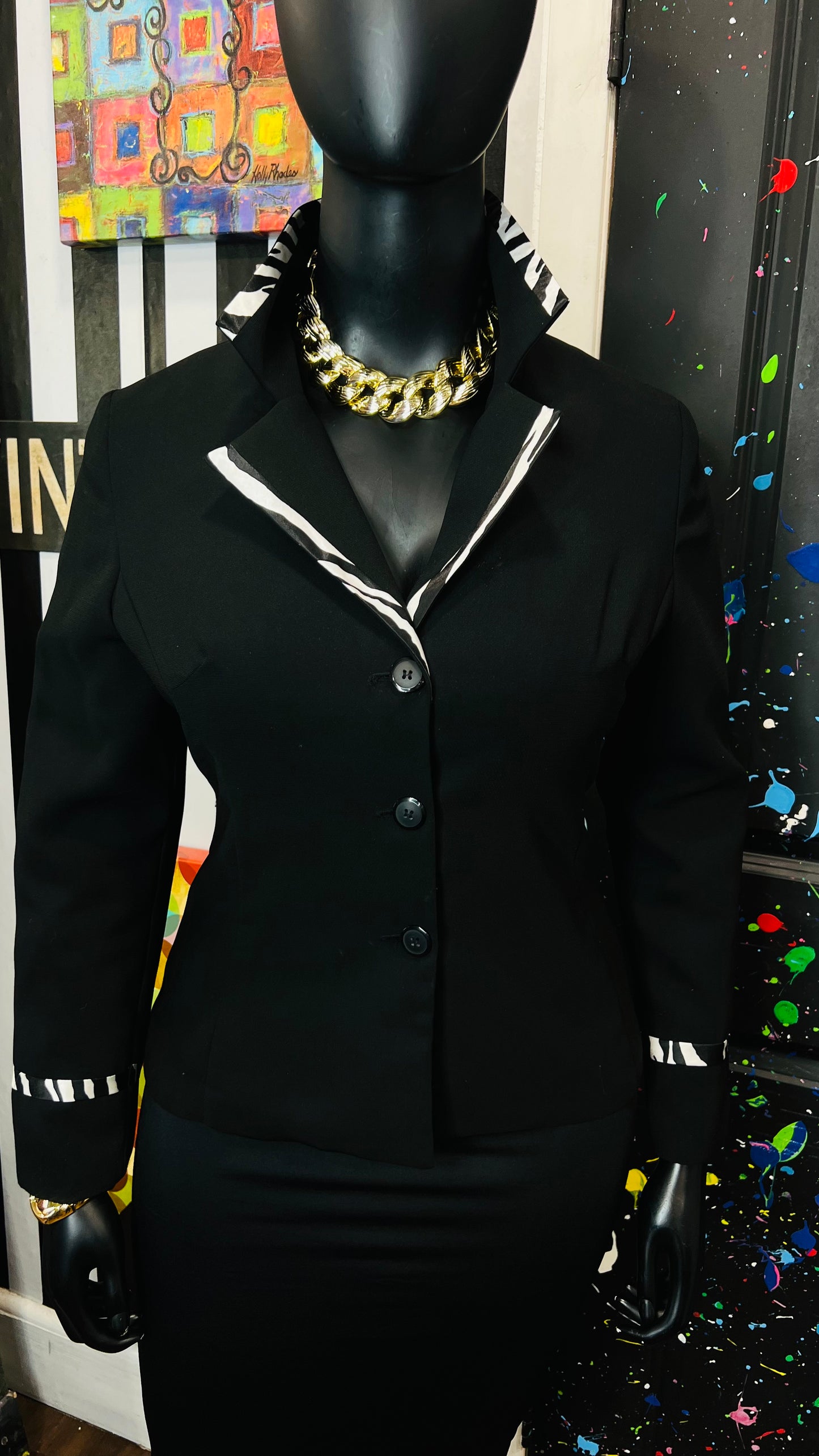 Vintage Black & Zebra Print Blazer (14)