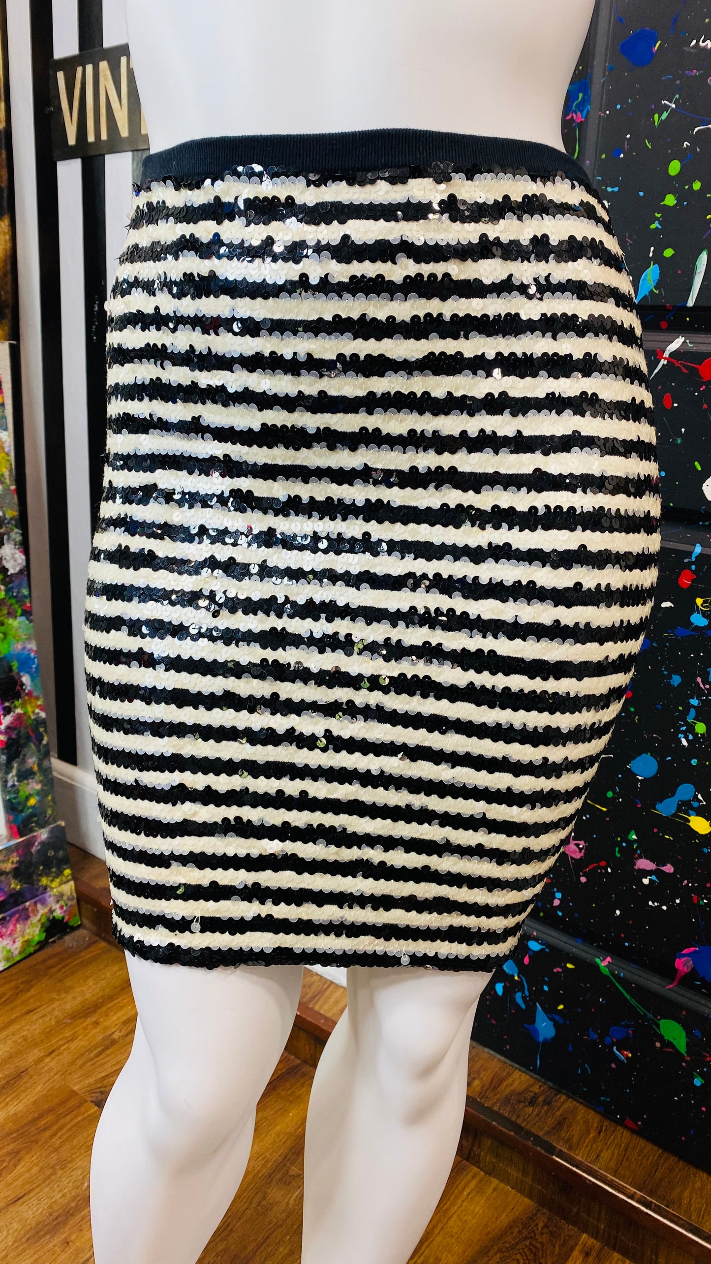 Vintage Black & White Sequin Skirt - Has Stretch (14)