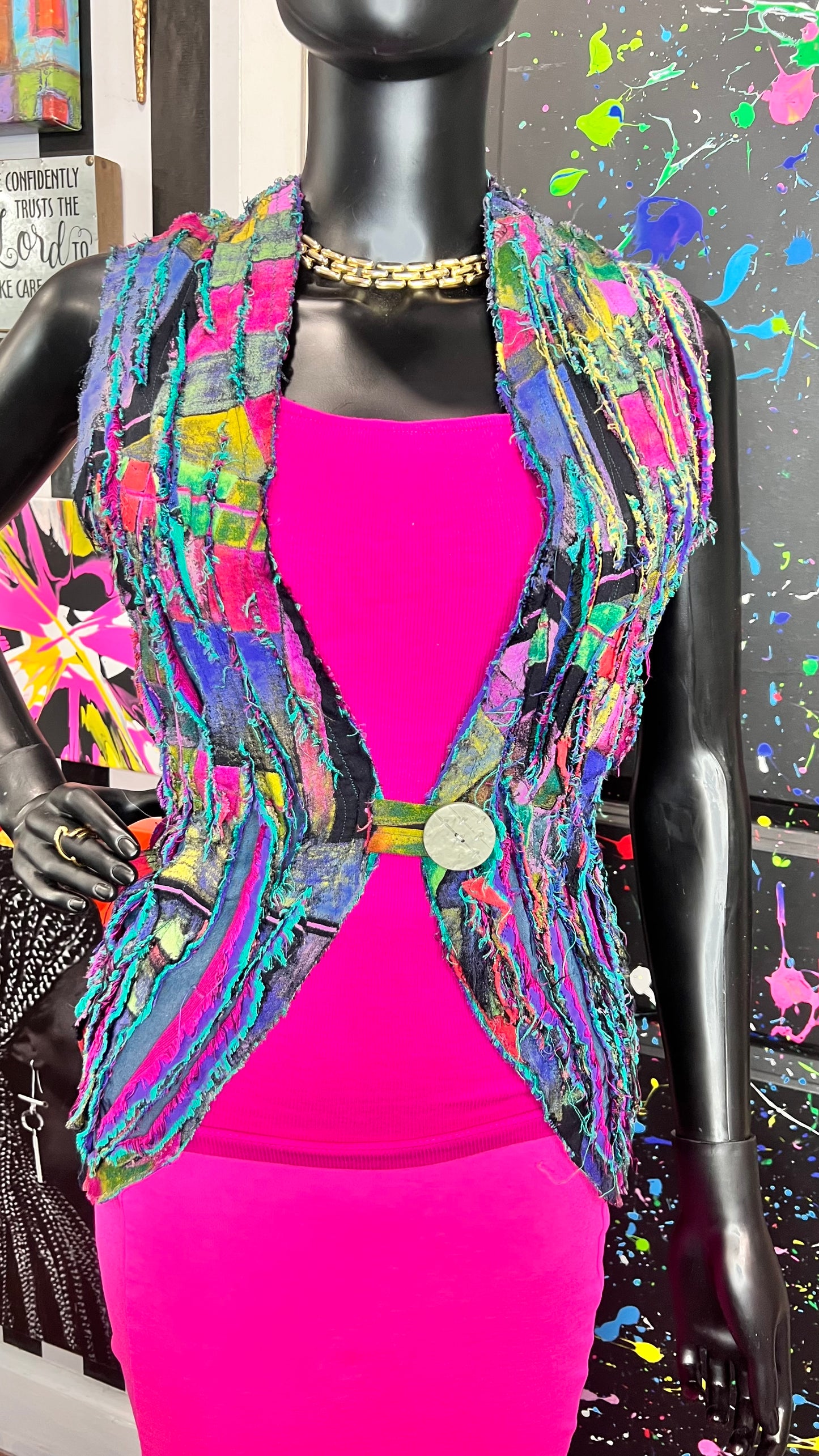 Vintage Shaggy Abstract Rayon Vest (OS)