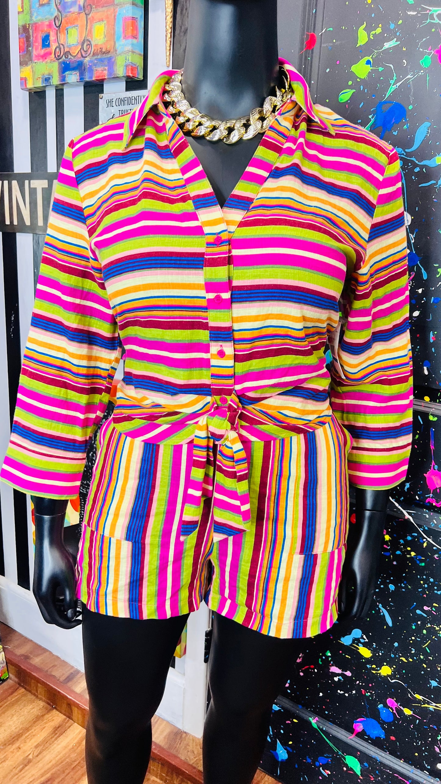 New w/Tags Striped Linen Set (14)