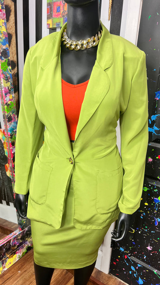 Vintage 100% Silk Green Skirt Suit (14)
