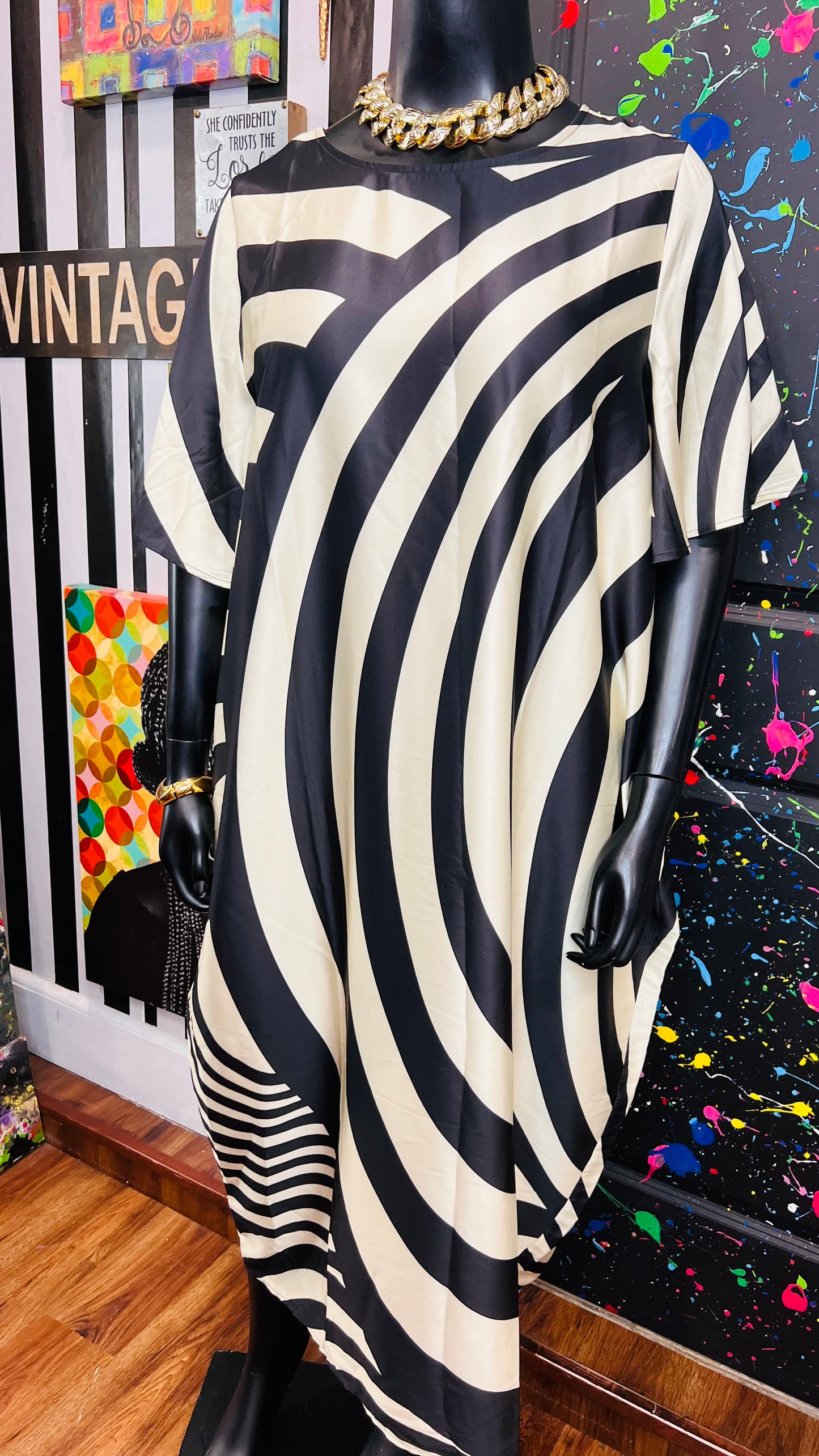 Silk Like Cream & Black Dress (16)