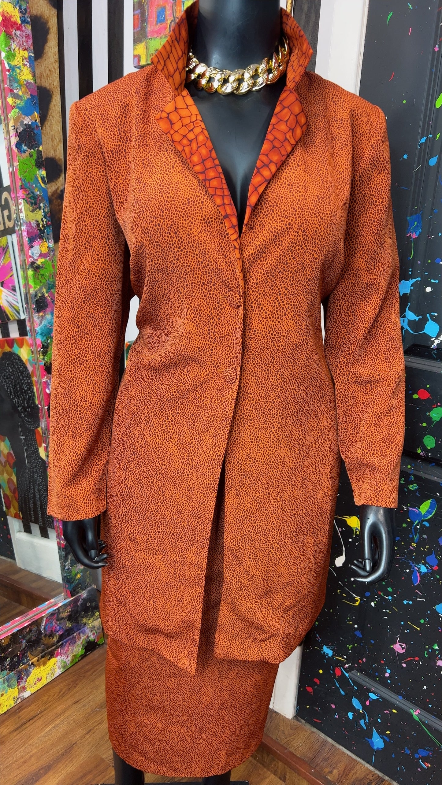 Vintage Animal Print Long Duster & Skirt (22W)