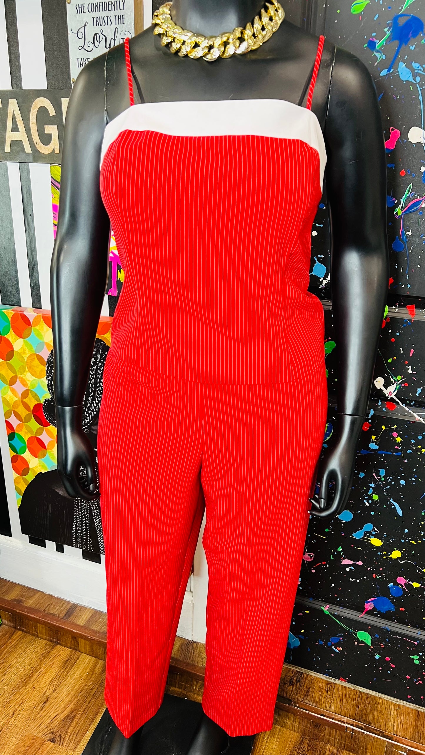 Vintage 90’s Red & White Pin Striped Pants Set (16)