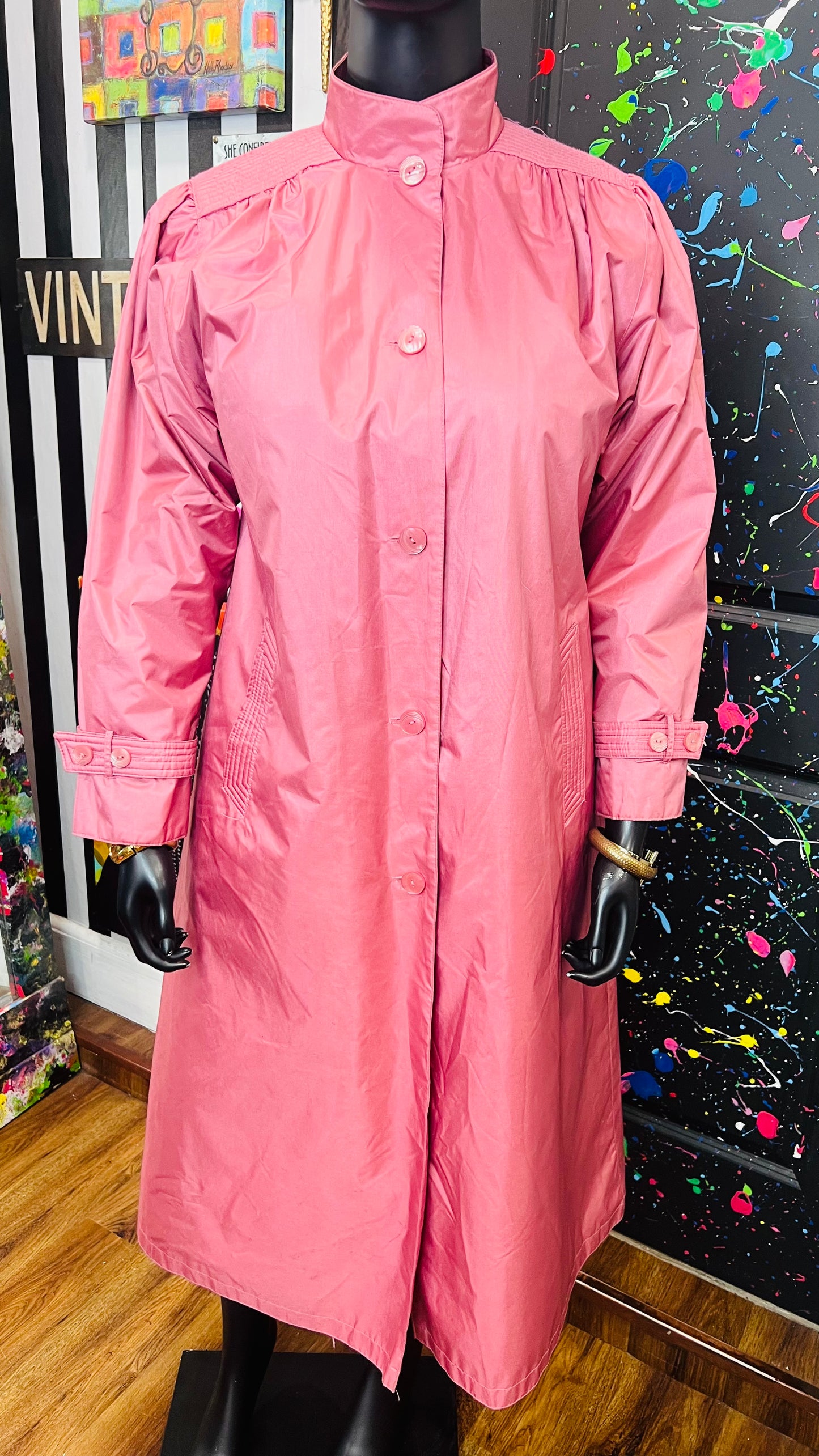 Vintage Pink Champagne Rain Trench Coat (14)