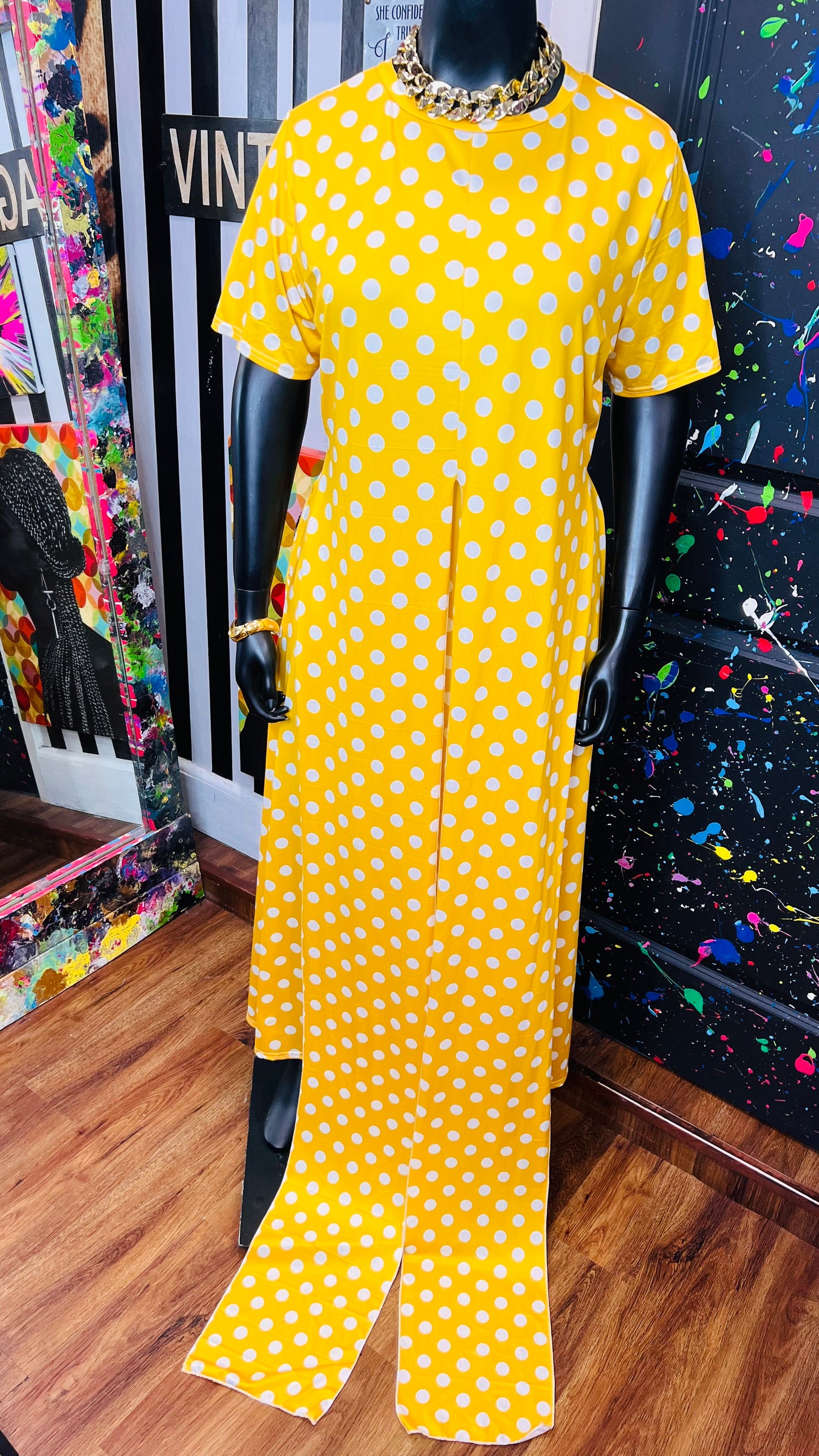 Yellow & White Polka & White Wrap Around Blouse Skirt Set (22)