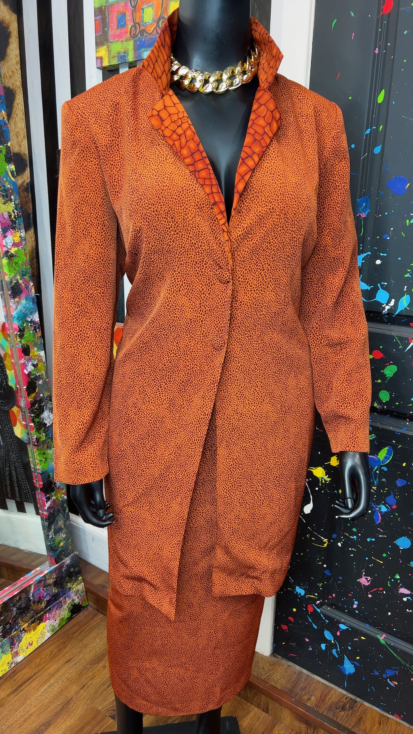 Vintage Animal Print Long Duster & Skirt (22W)