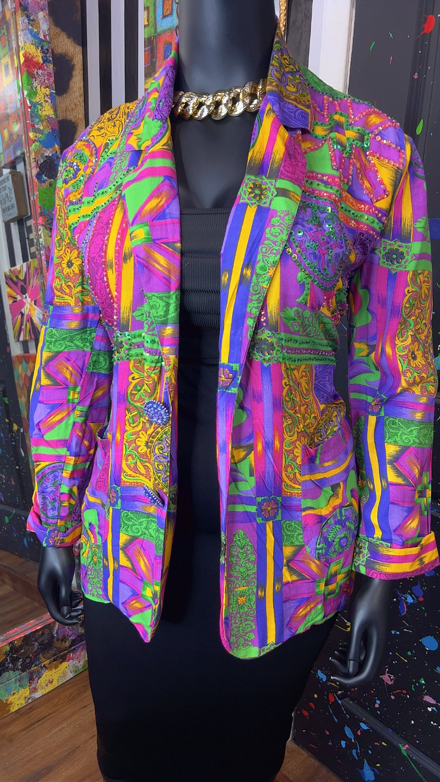 Vintage Abstract & Sequin Rayon Blazer (18)