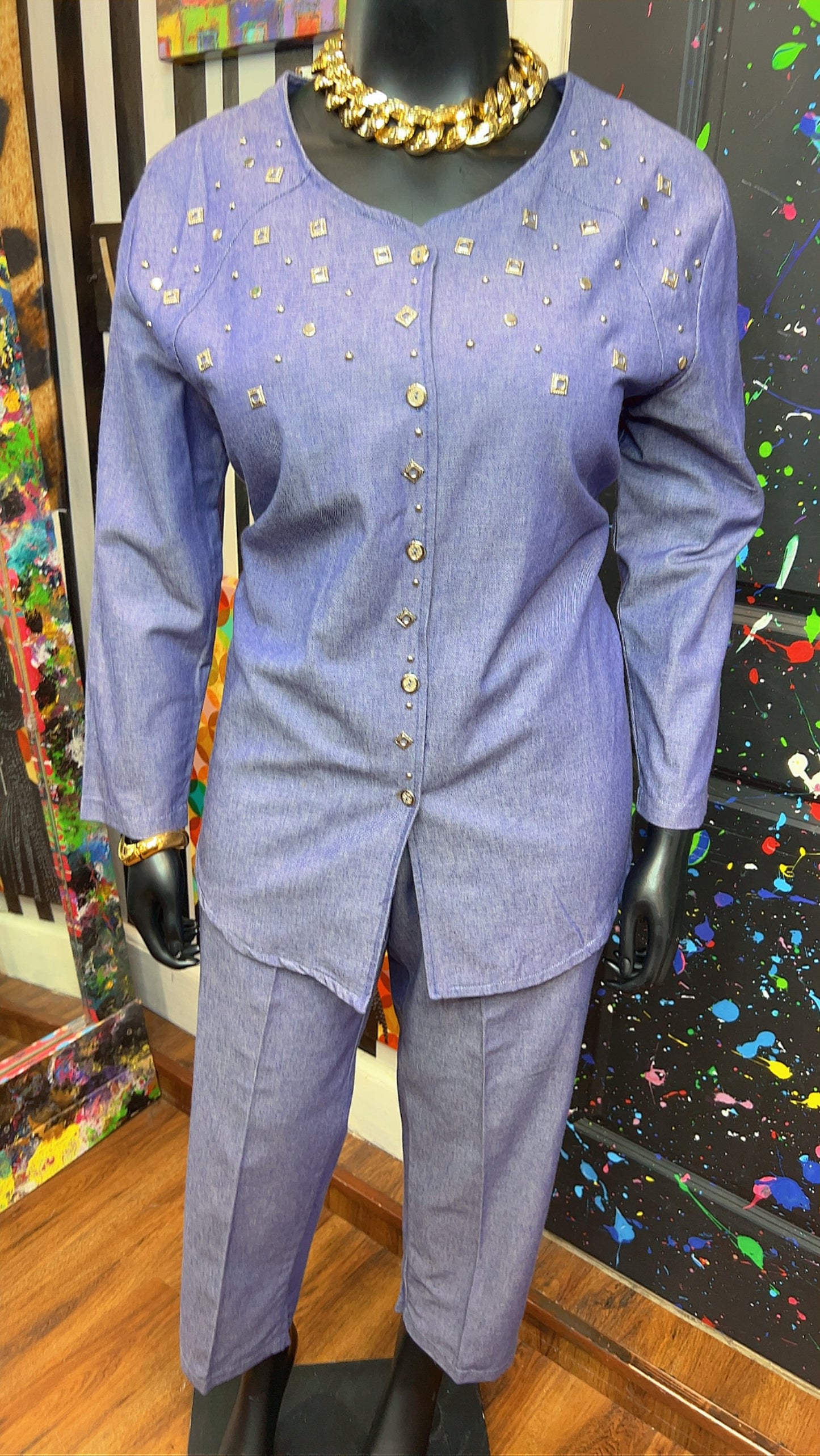 Vintage Denim Studded Pants Set (16)