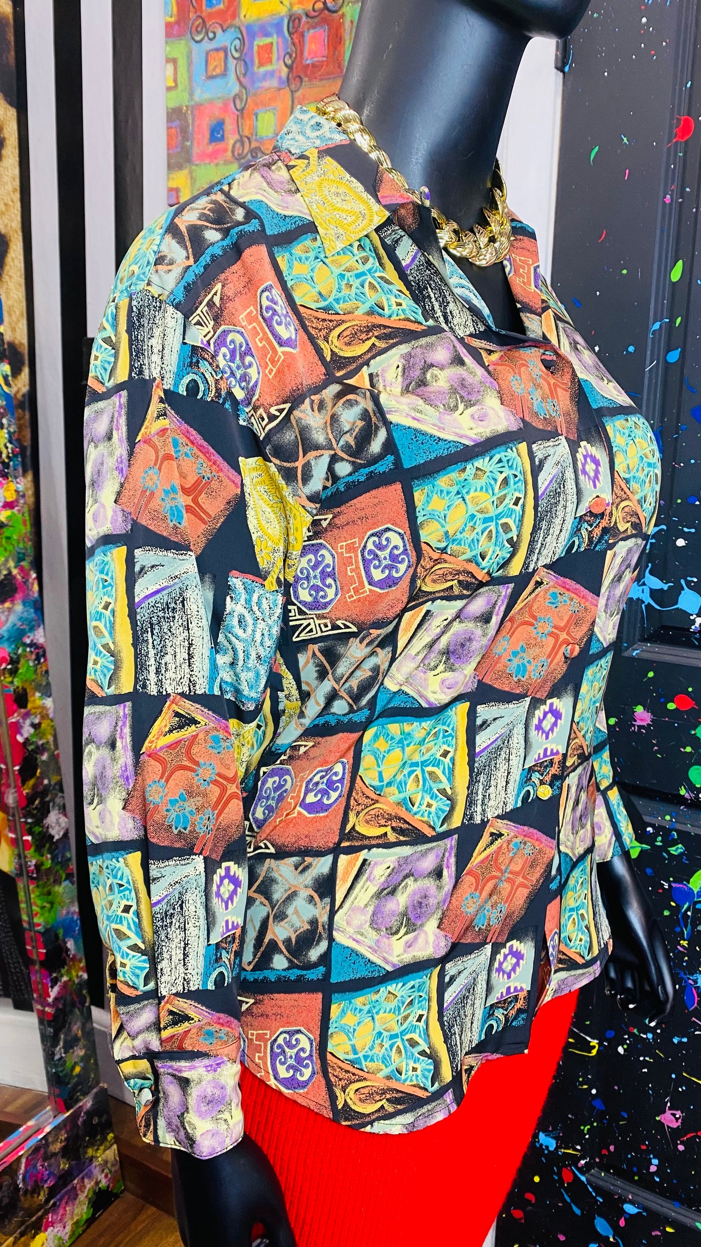 Vintage 100% Silk Abstract 90’s Blouse (12)
