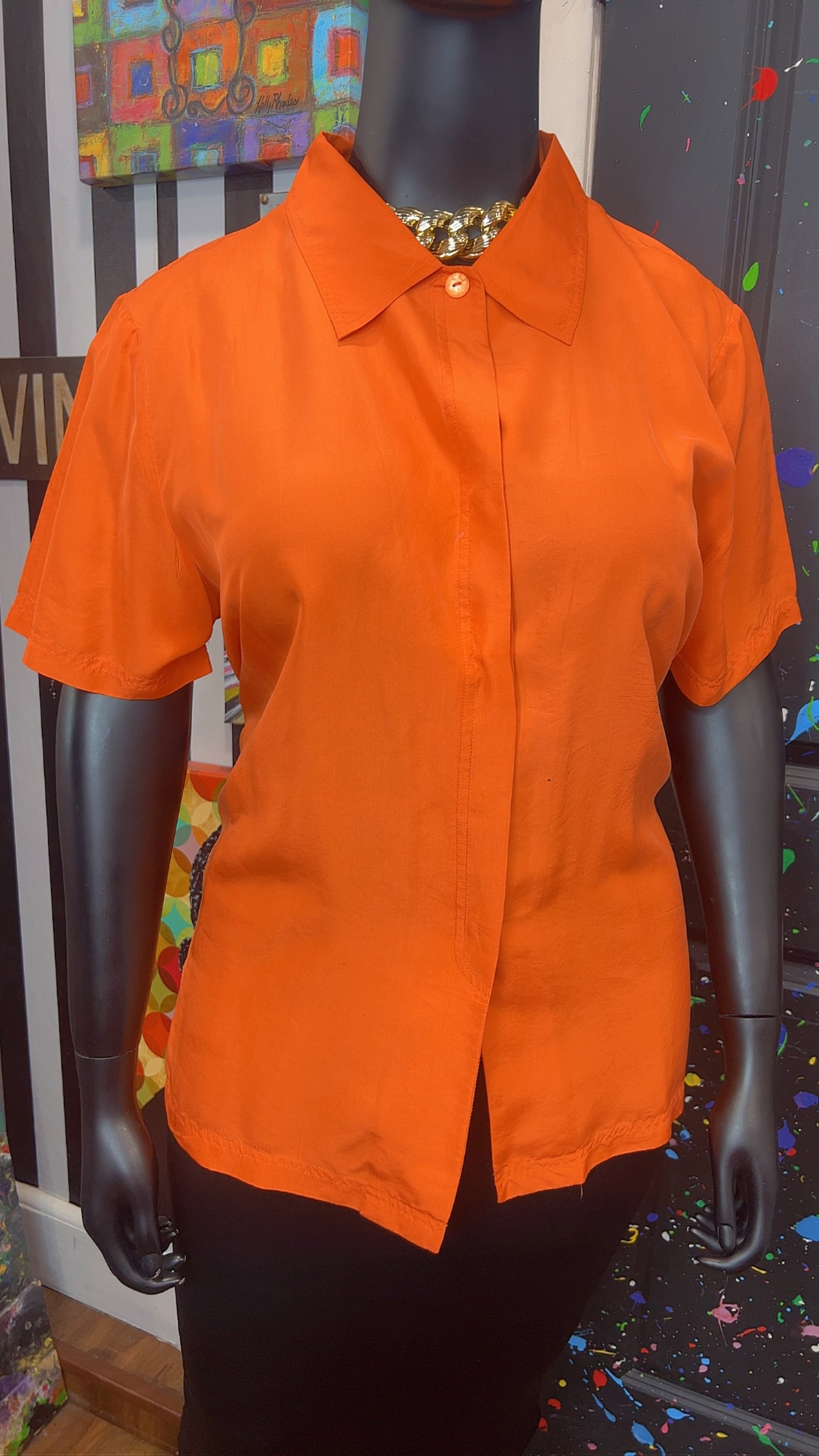 Vintage Orange 100% Silk Blouse (18)