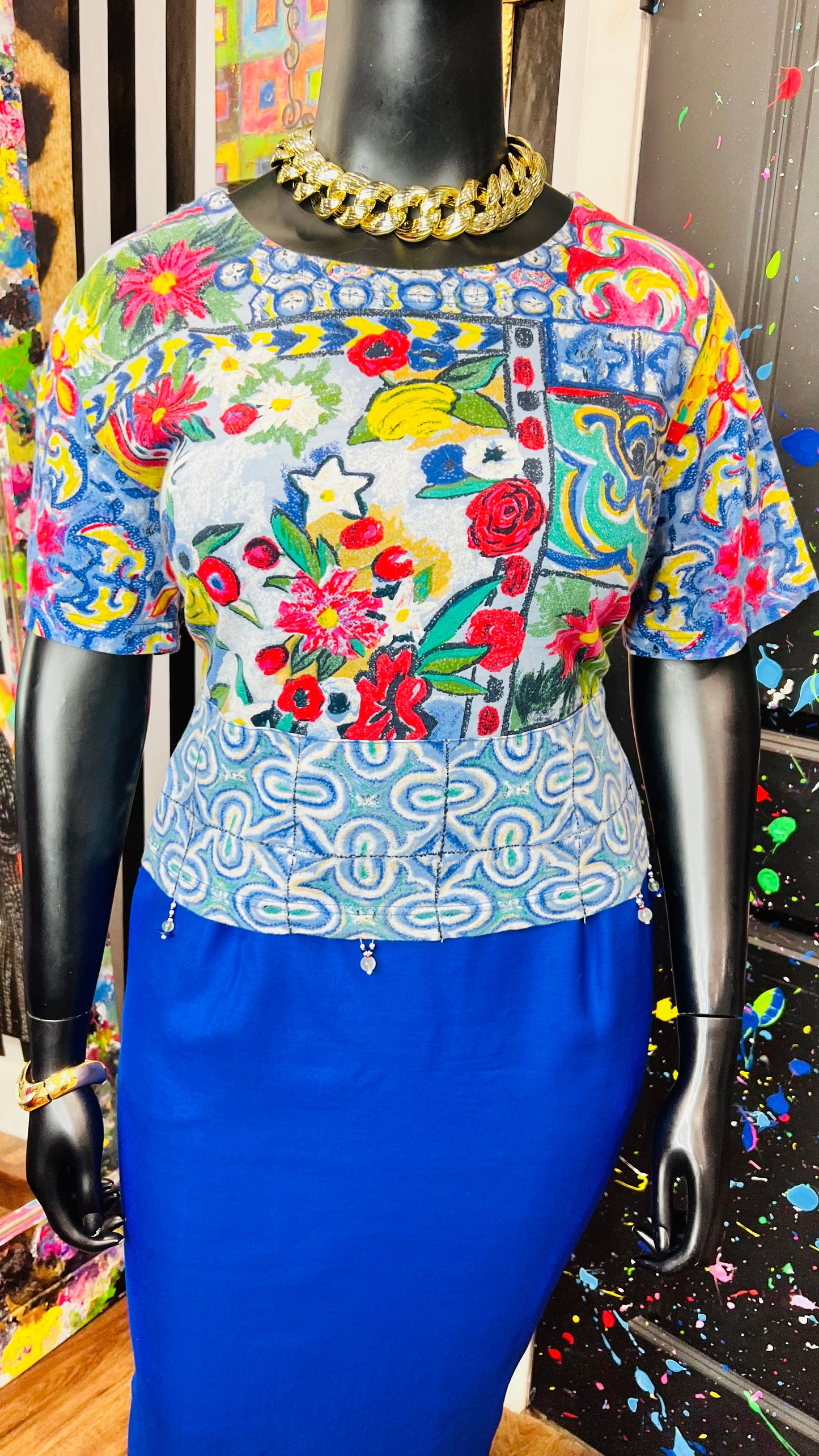 Vintage Carole Little Abstract Cotton Cropped Blouse (16/18)