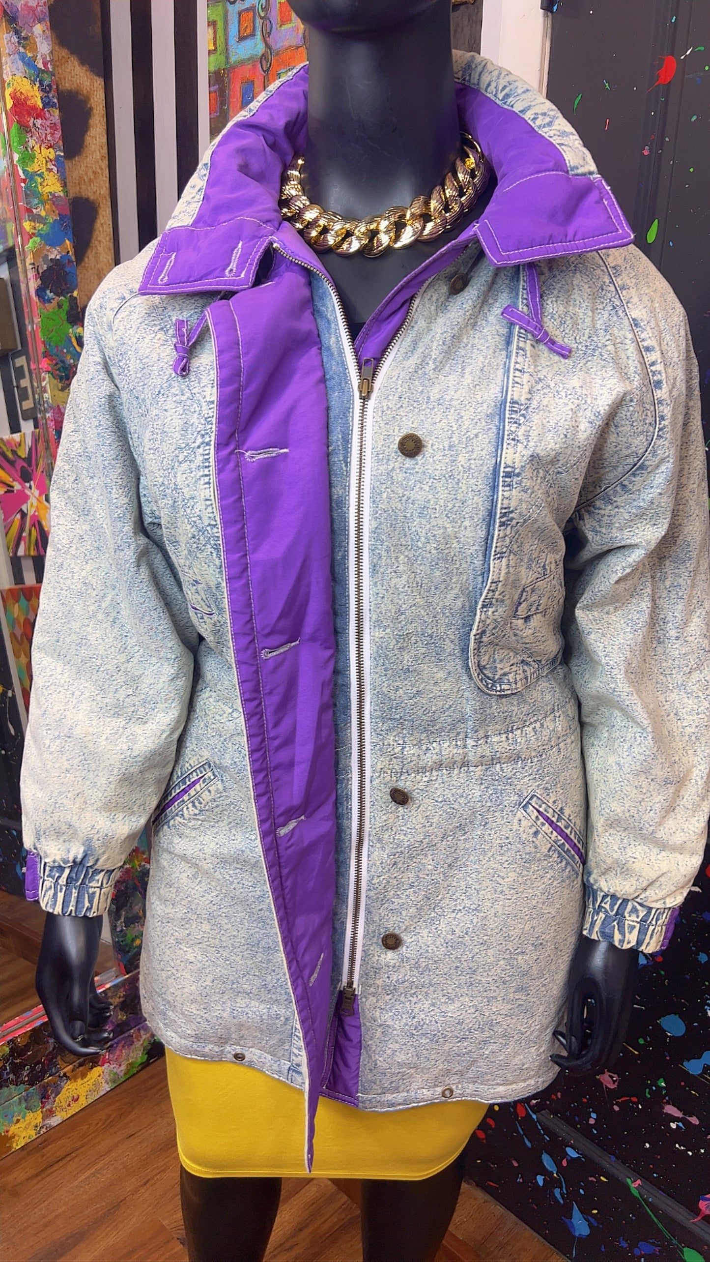 Vintage Stonewash Denim & Purple Puffer Coat (16)