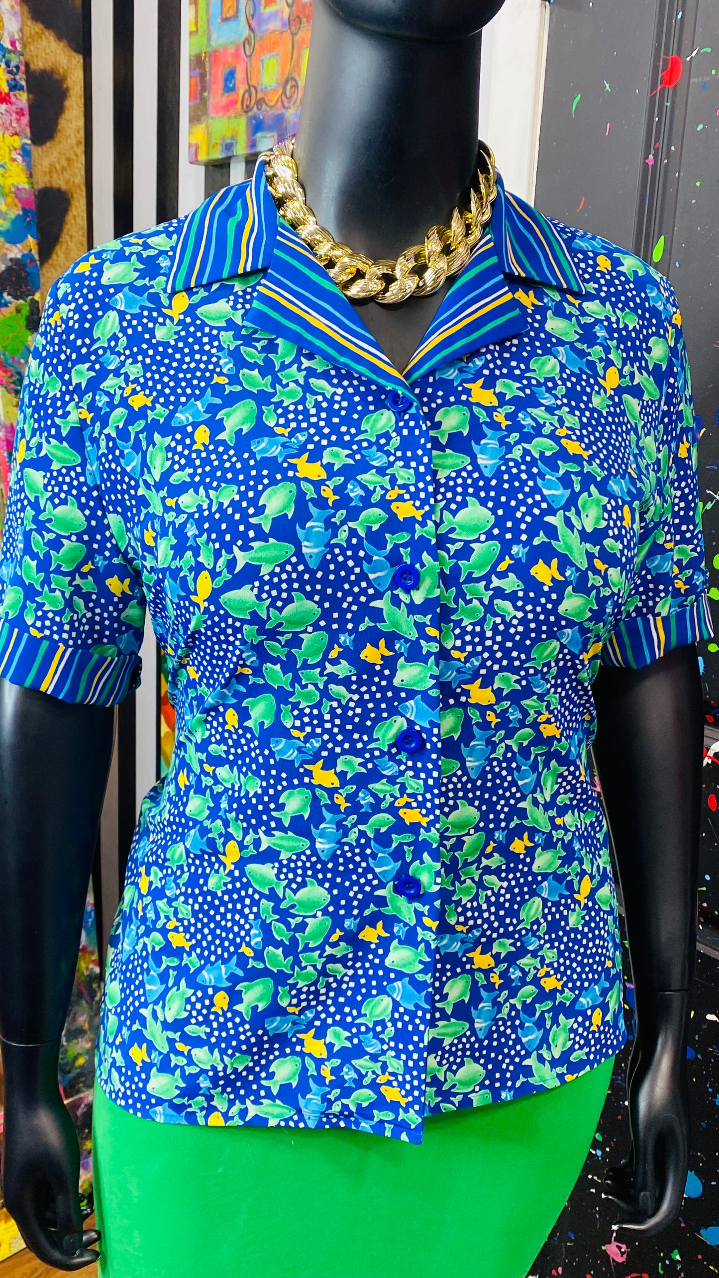 Vintage Mix Print Fish Blouse (14)