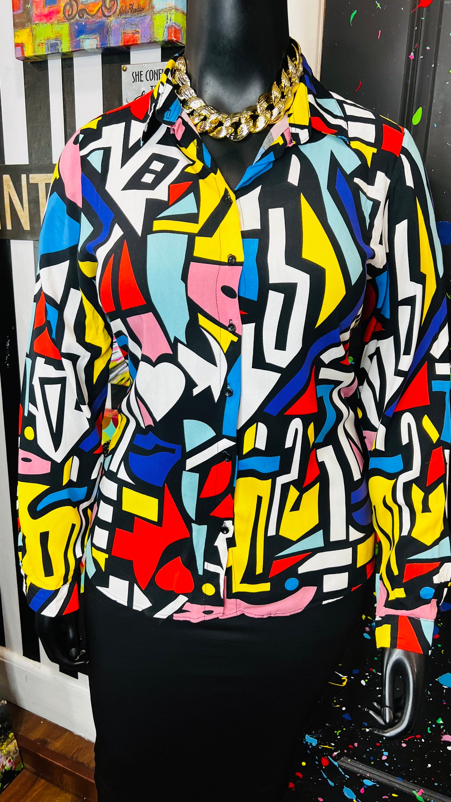 Abstract Colorblock Rayon Blouse (14)