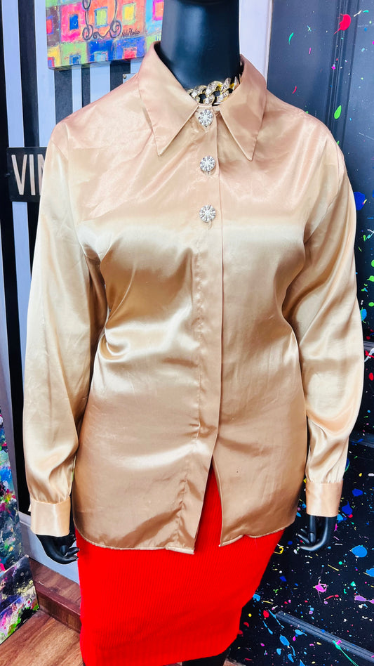 Vintage Gold Blouse w/ Statement Buttons (22W)